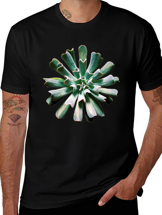 Succulent Print Black T-Shirt