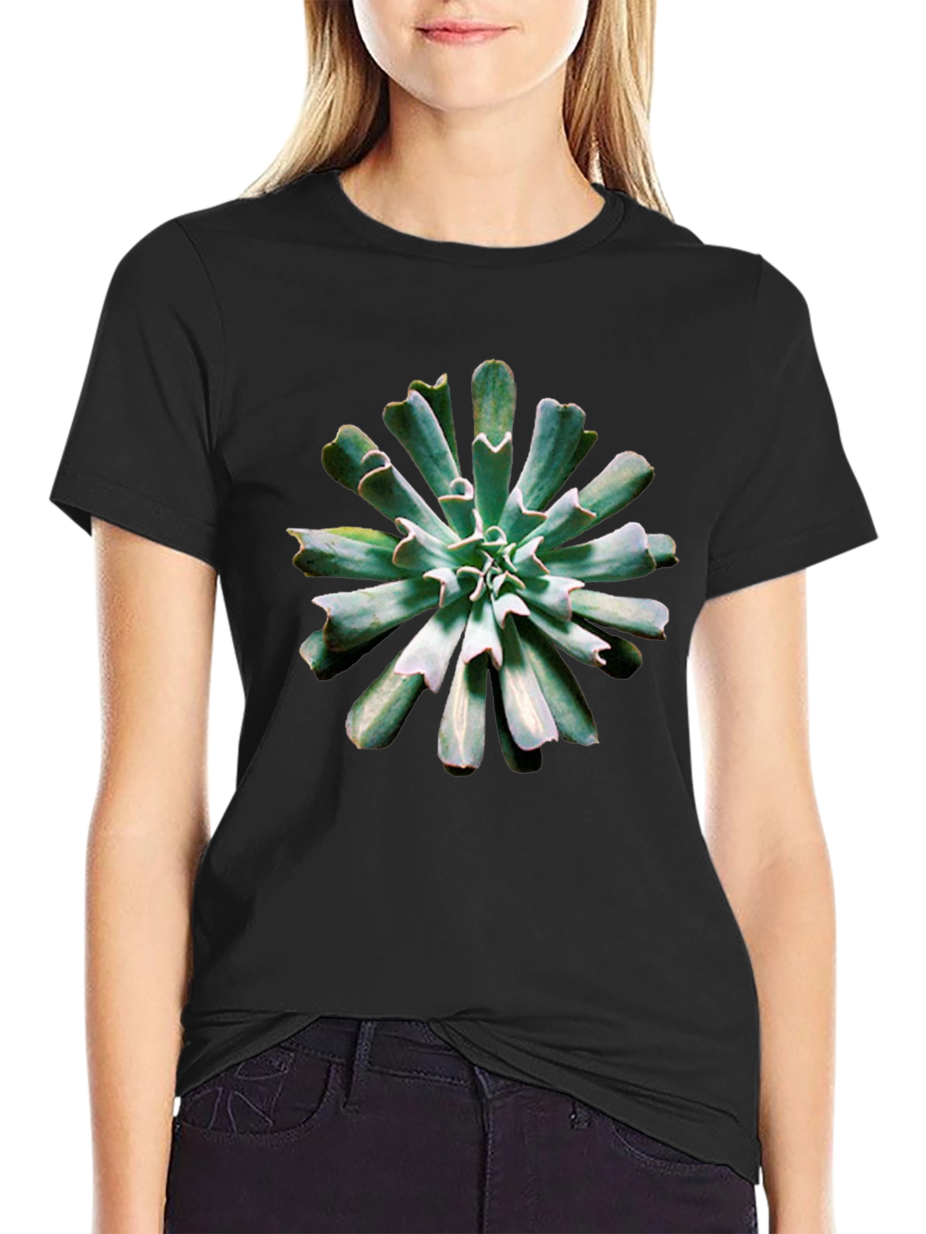 Succulent Print Black T-Shirt