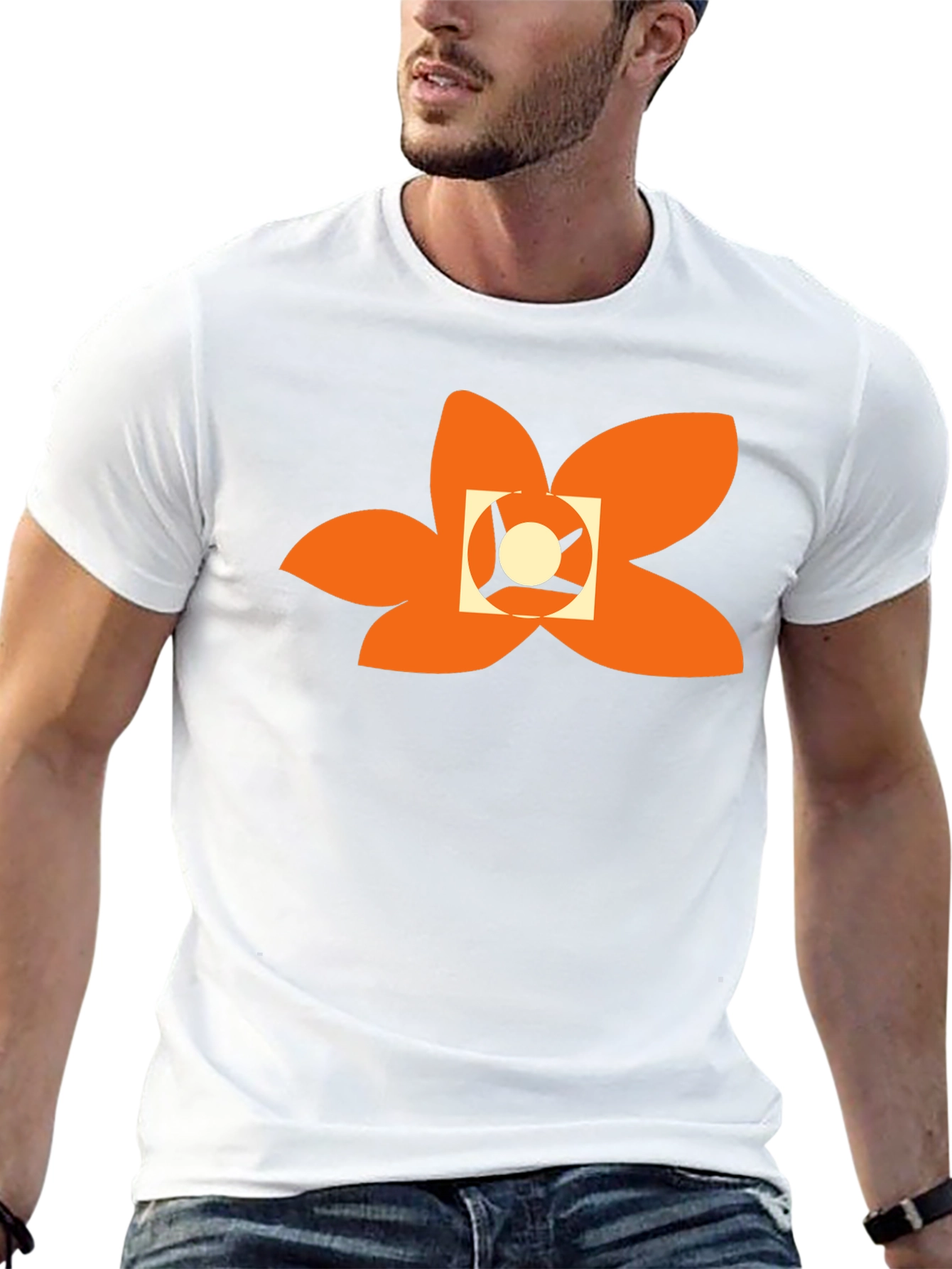 Black T-Shirt with Abstract Orange Floral Design