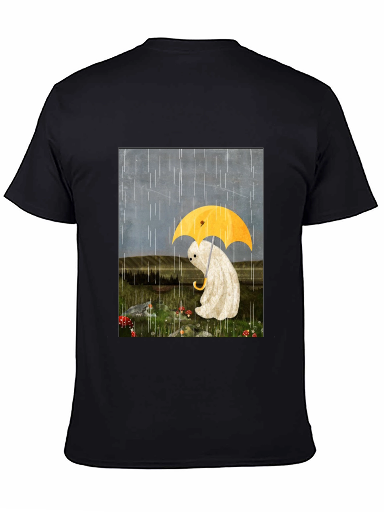 Sad Ghost Under Umbrella Graphic Tee