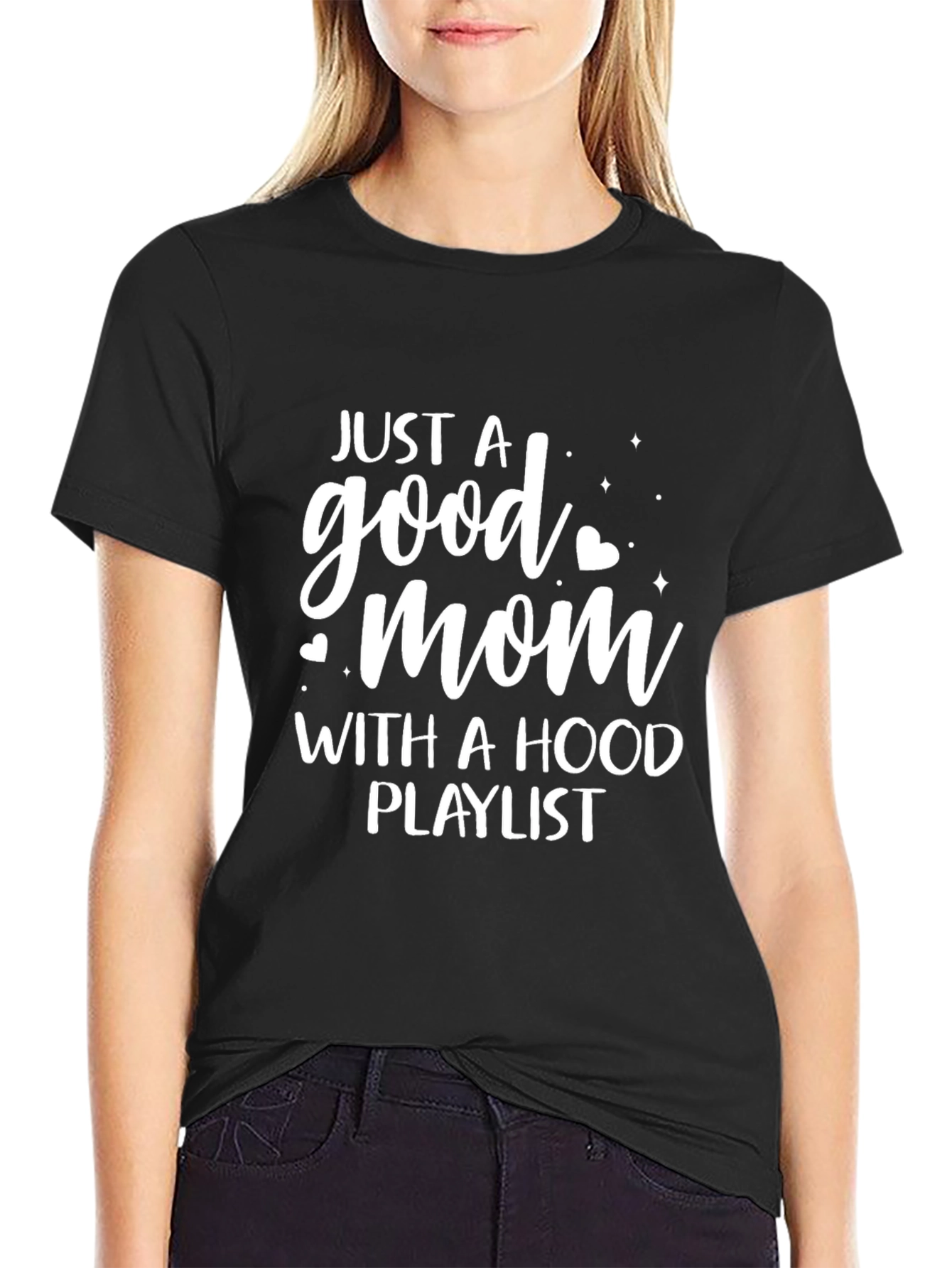 Good Mom Hood Playlist Black T-Shirt