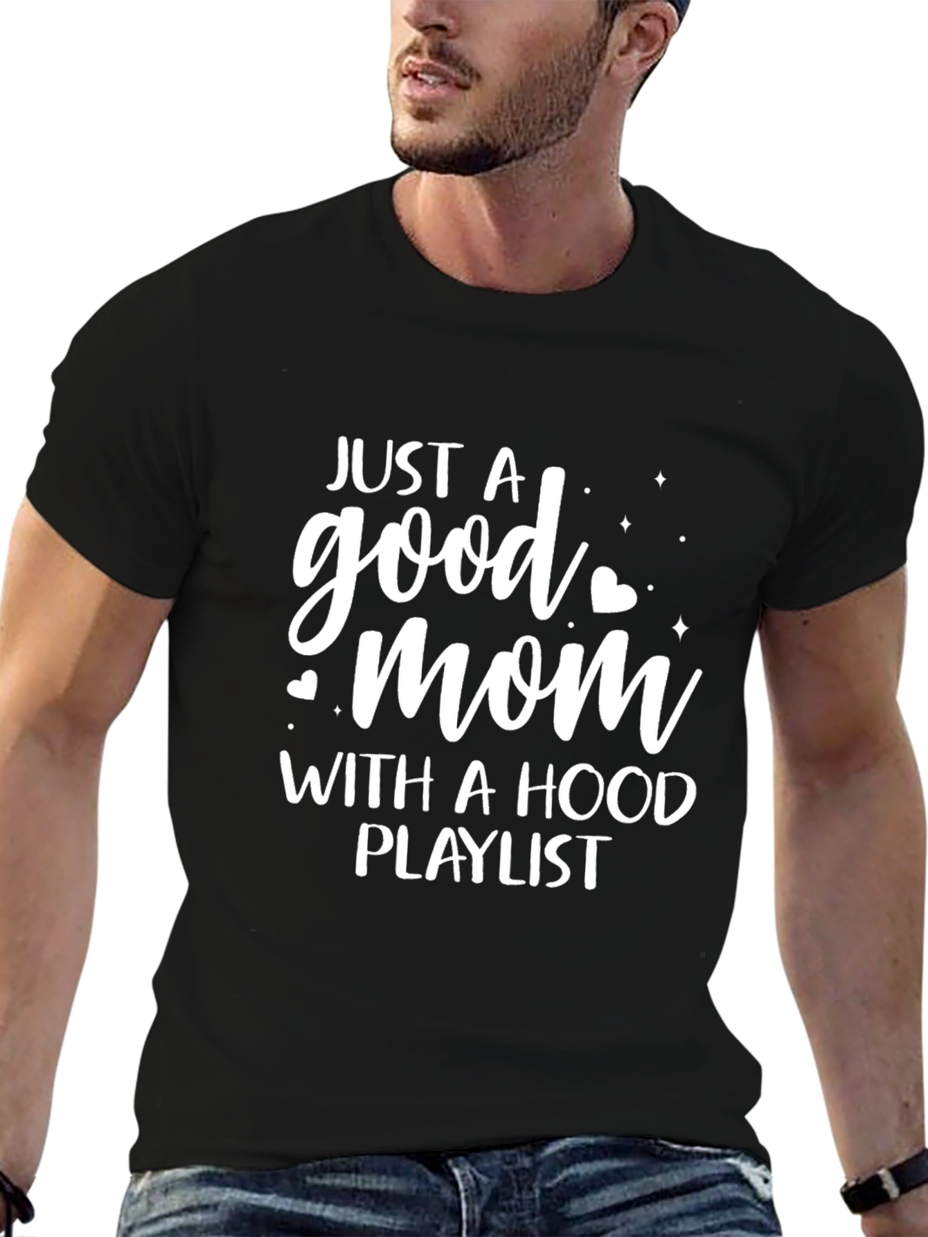 Good Mom Hood Playlist Black T-Shirt