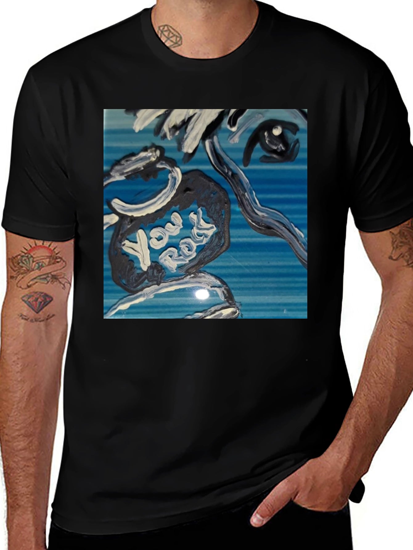 Abstract You Rock Graphic Black T-Shirt