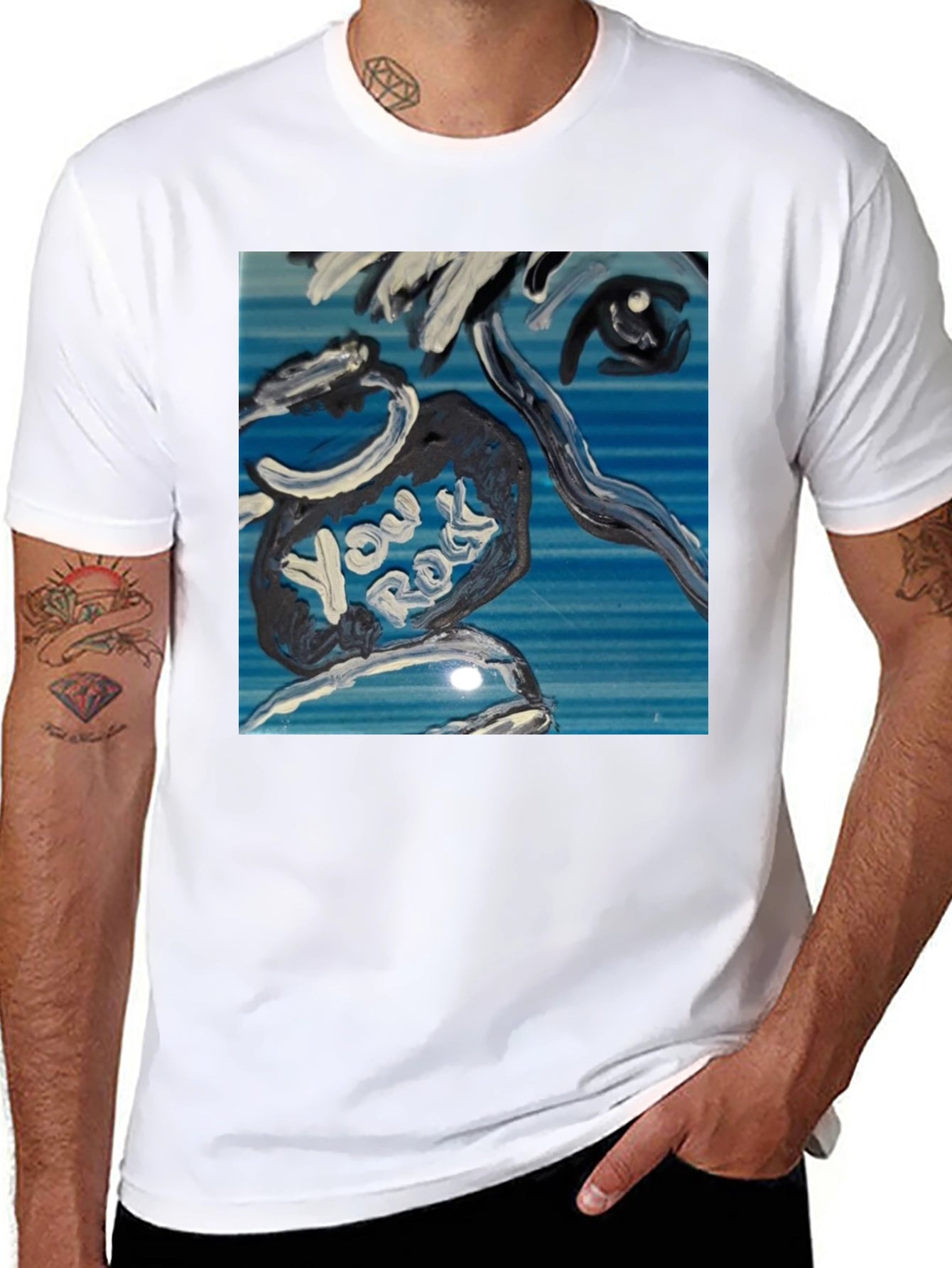 Abstract You Rock Graphic Black T-Shirt