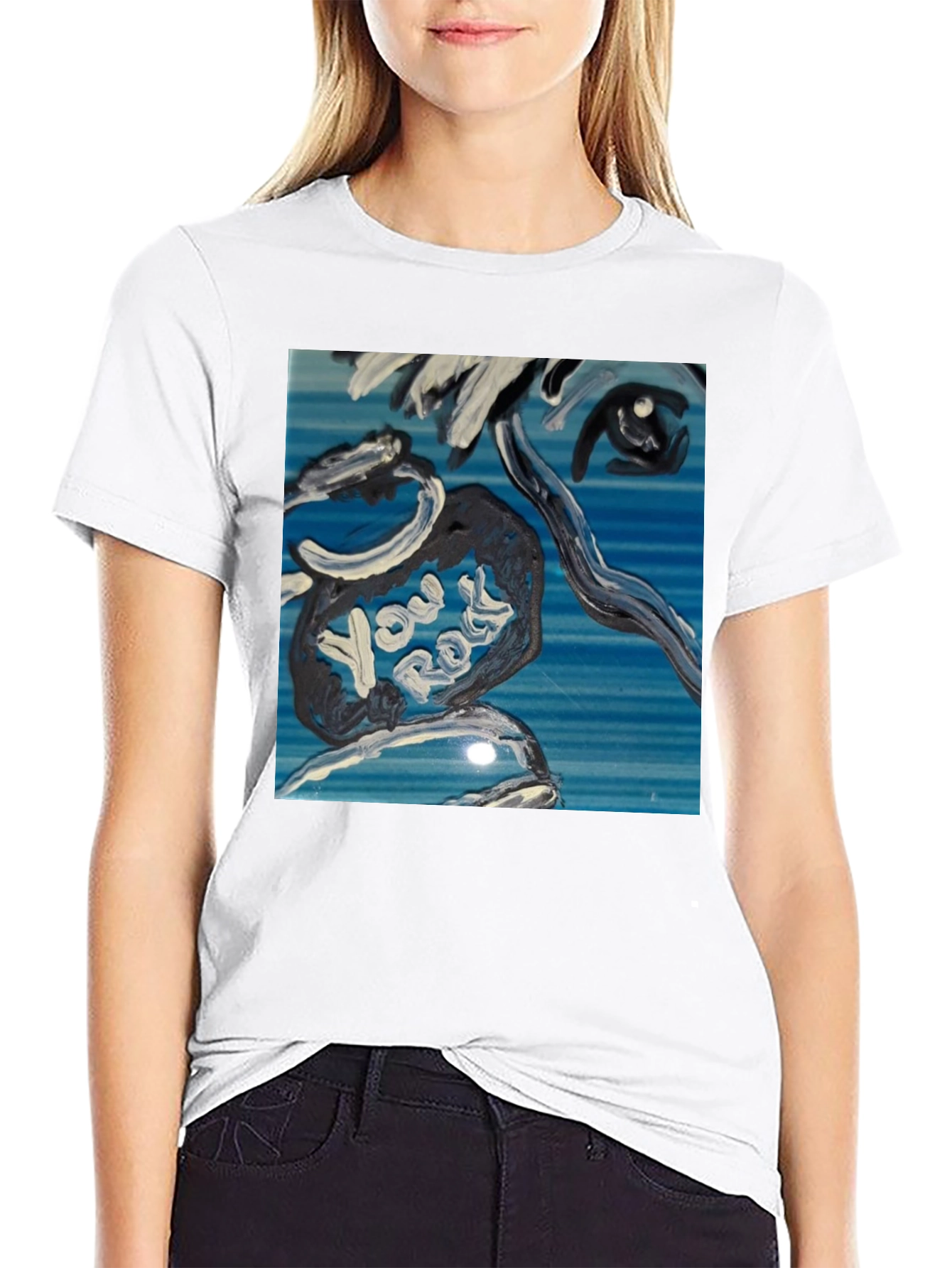 Abstract You Rock Graphic Black T-Shirt