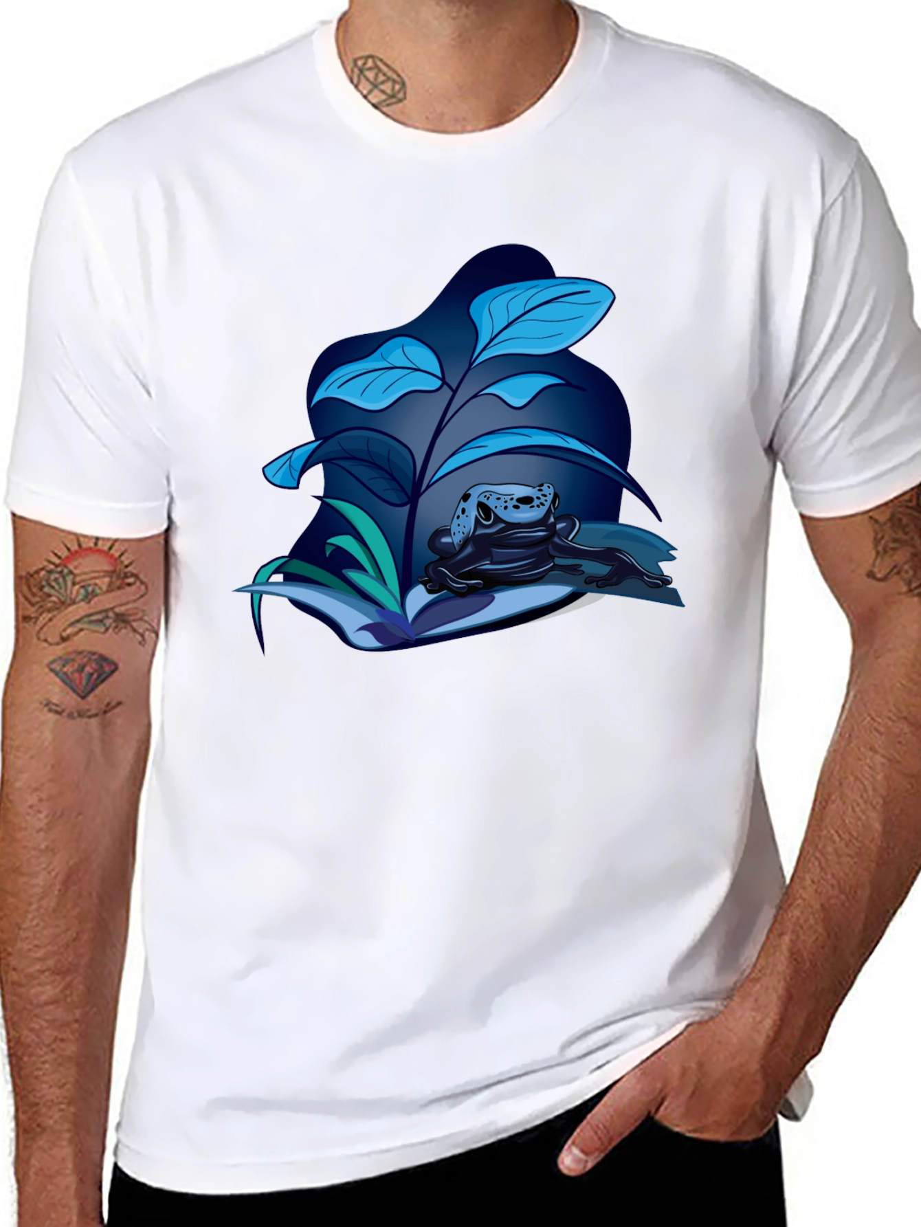 Frog and Foliage Graphic Tee - Stylish Black T-Shirt