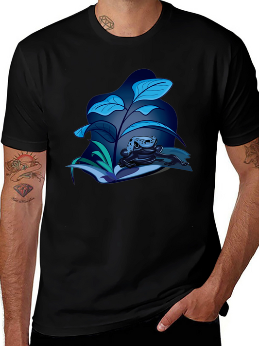 Frog and Foliage Graphic Tee - Stylish Black T-Shirt