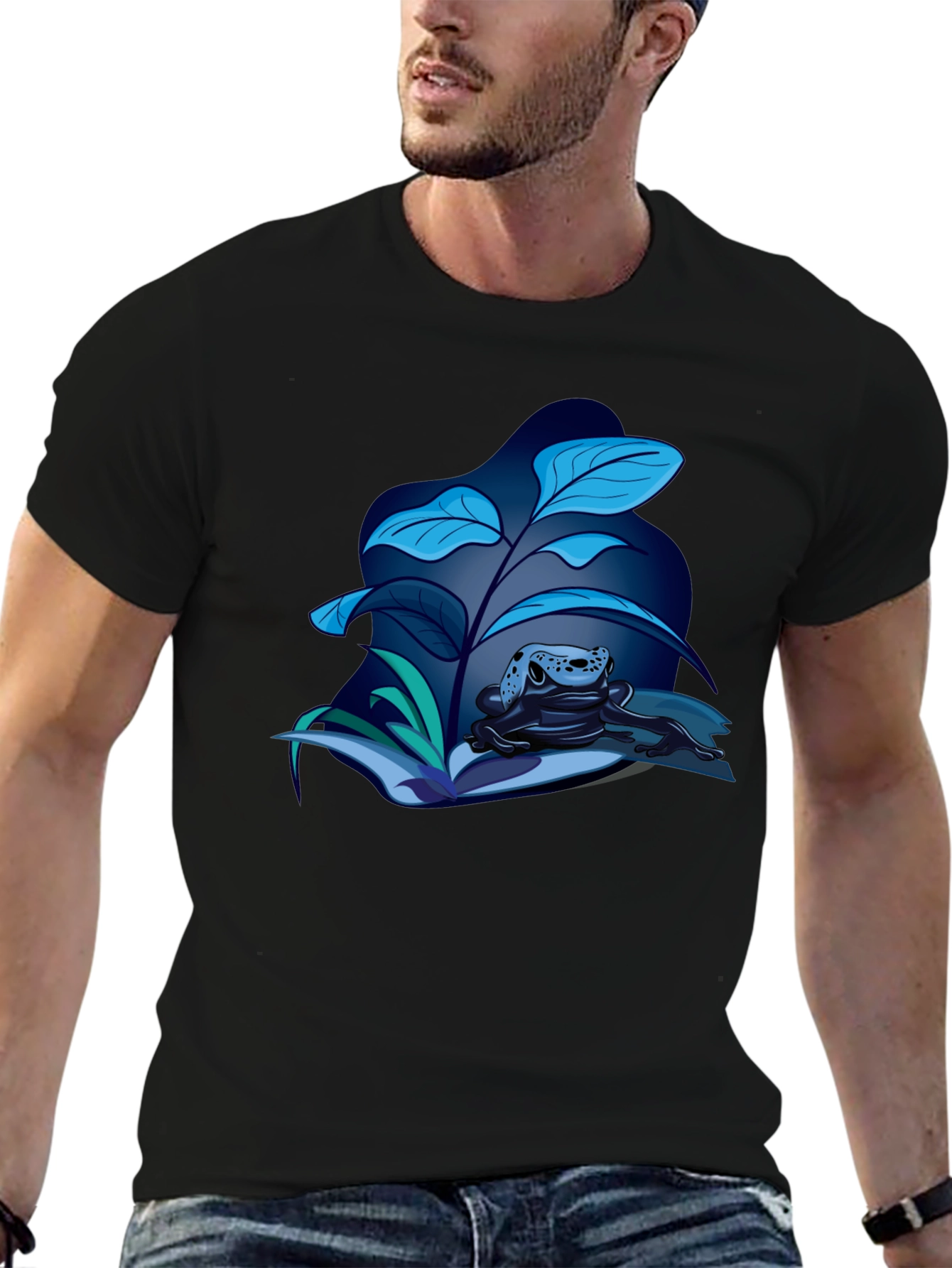 Frog and Foliage Graphic Tee - Stylish Black T-Shirt