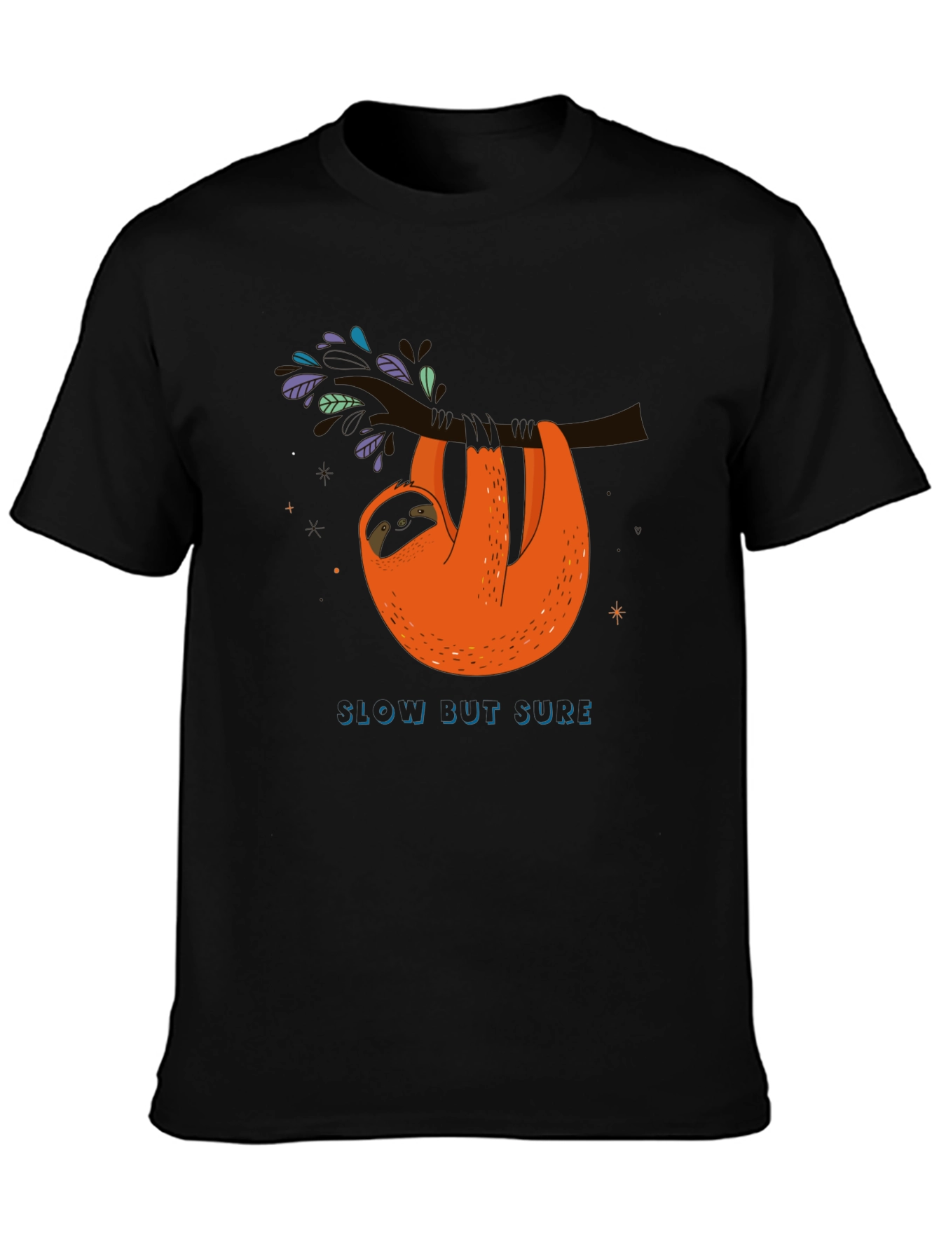 Slow But Sure Sloth Graphic Tee - Black