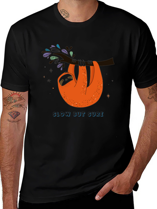 Slow But Sure Sloth Graphic Tee - Black
