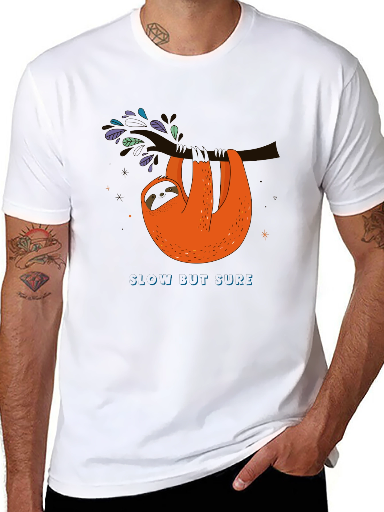 Slow But Sure Sloth Graphic Tee - Black
