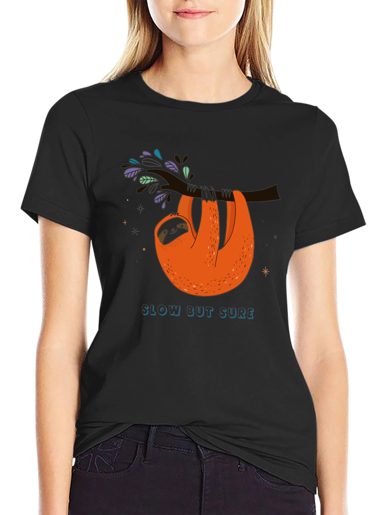 Slow But Sure Sloth Graphic Tee - Black