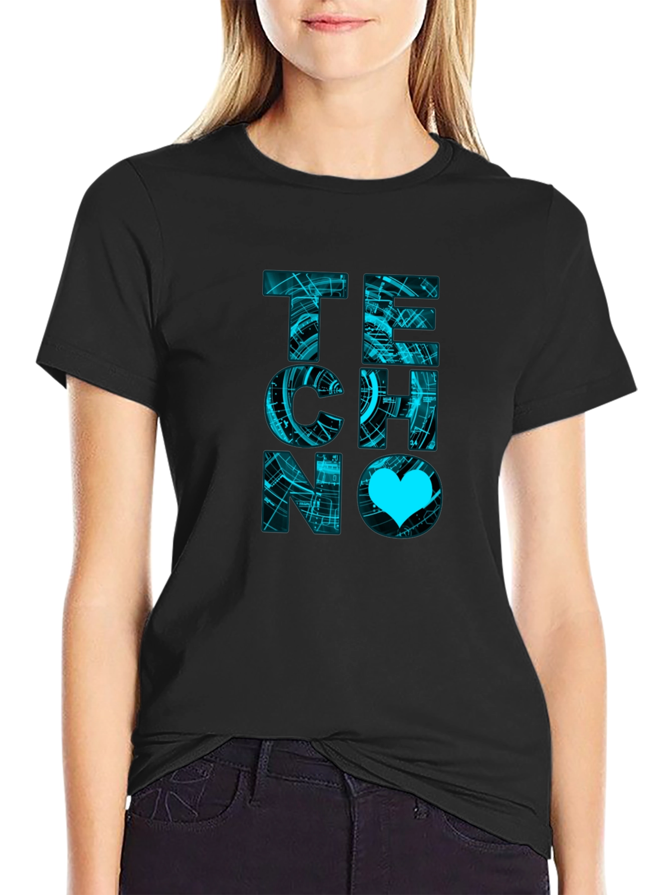 Techno Love Black Graphic T-Shirt