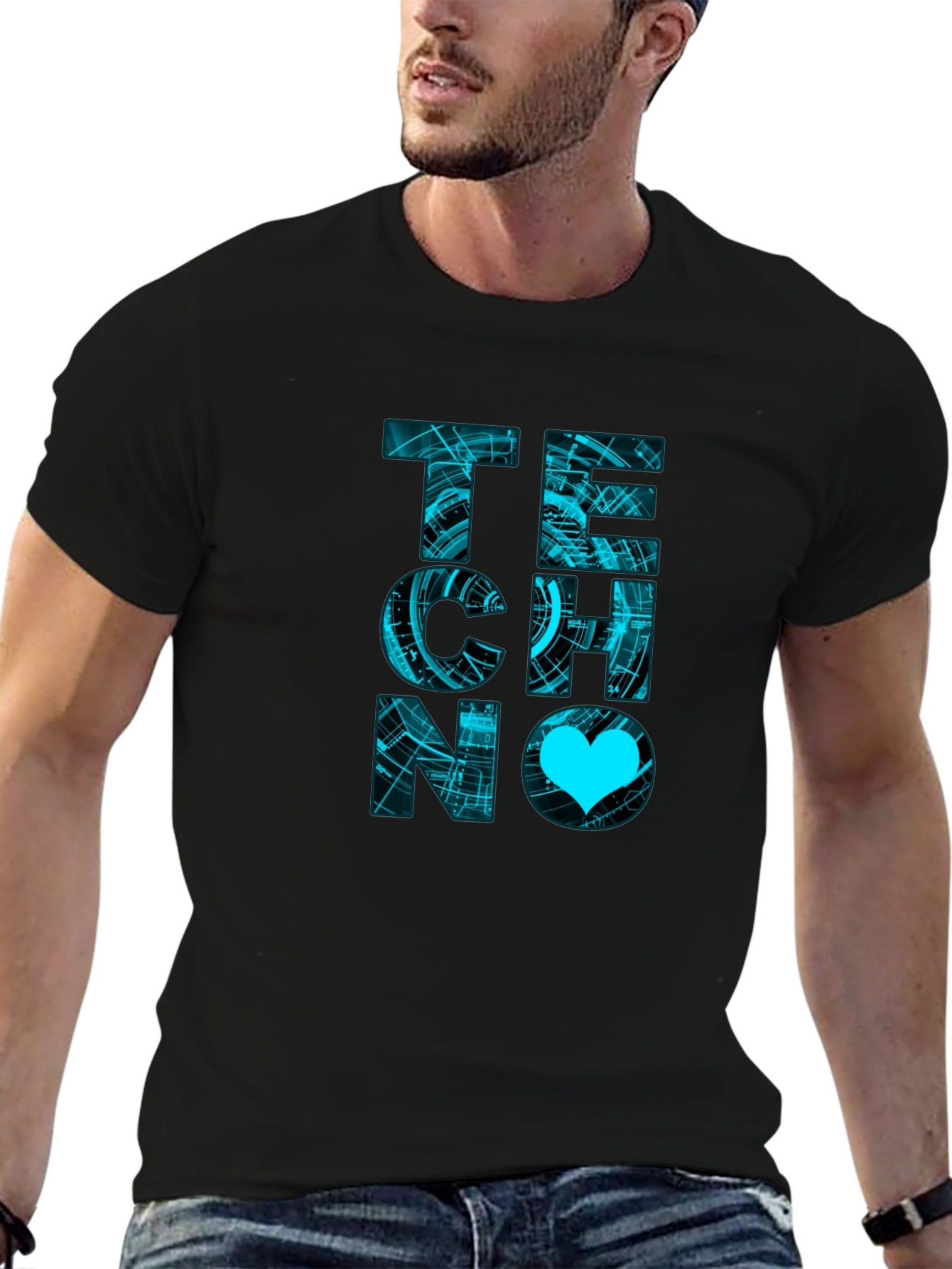 Techno Love Black Graphic T-Shirt