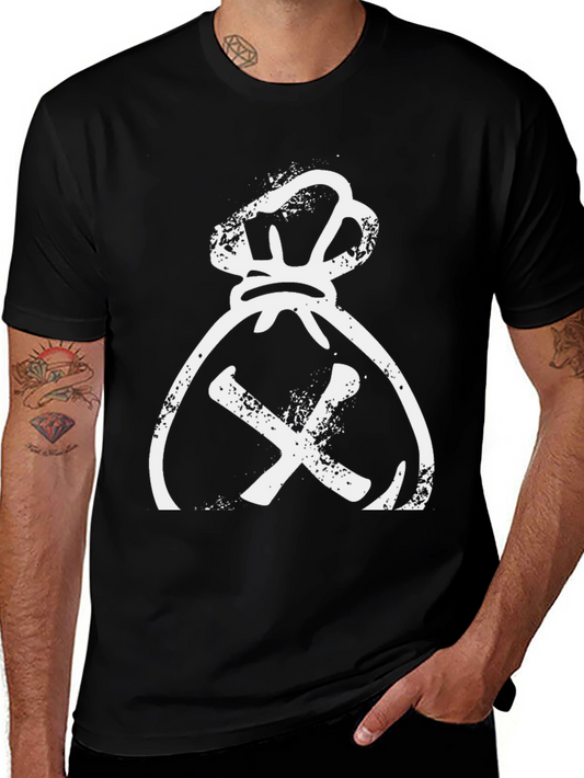Distressed Money Bag Graphic Tee - Black Cotton T-Shirt