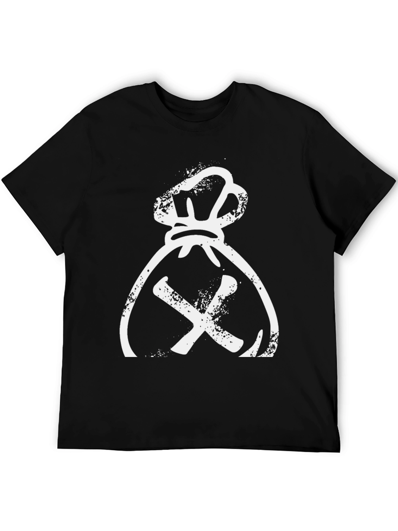 Distressed Money Bag Graphic Tee - Black Cotton T-Shirt