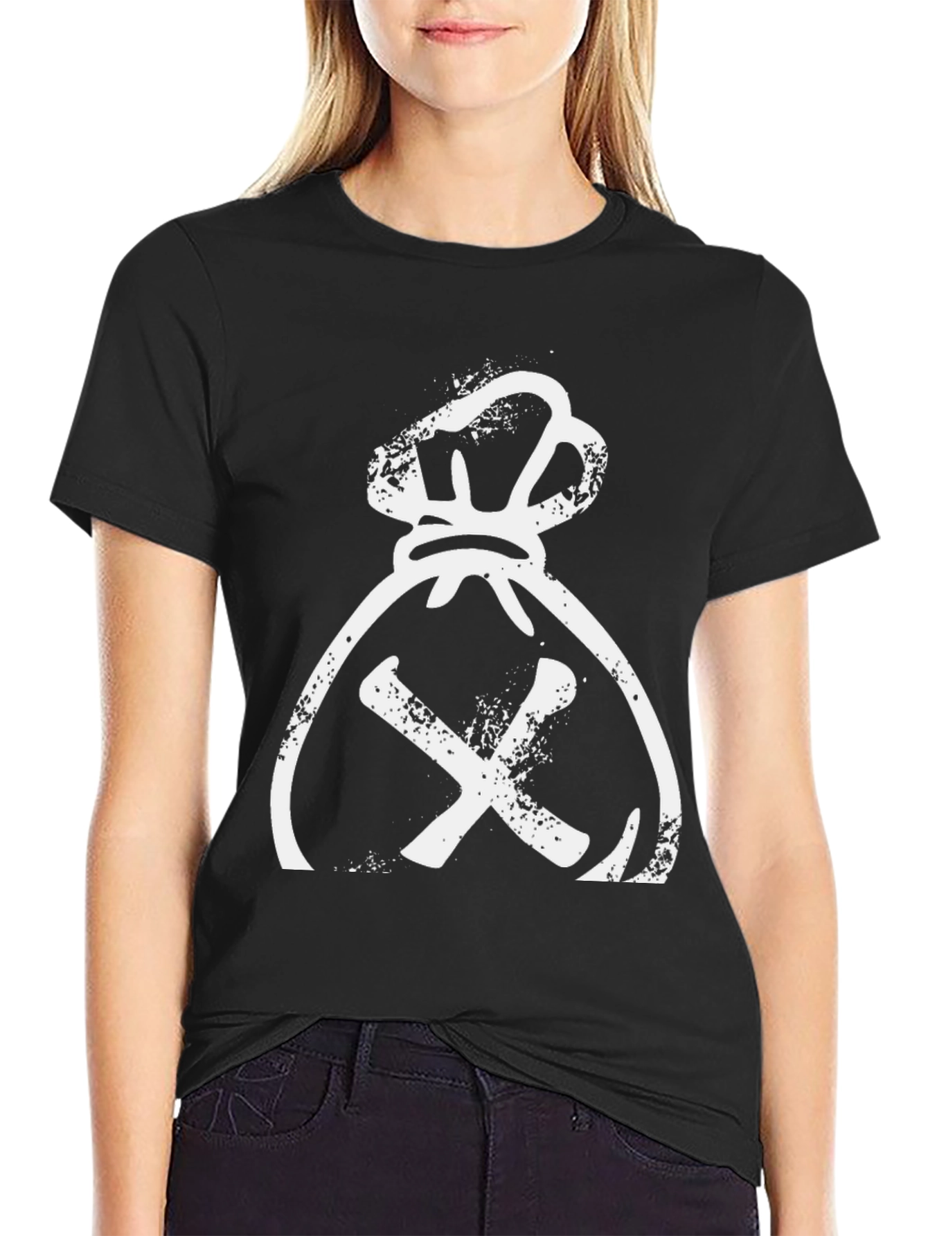 Distressed Money Bag Graphic Tee - Black Cotton T-Shirt