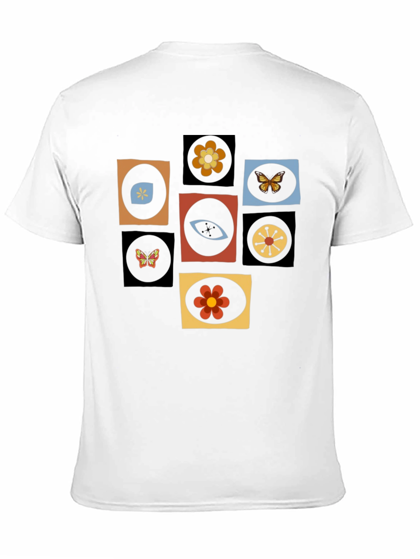 Retro Graphic Tee - Eye & Flower Pattern
