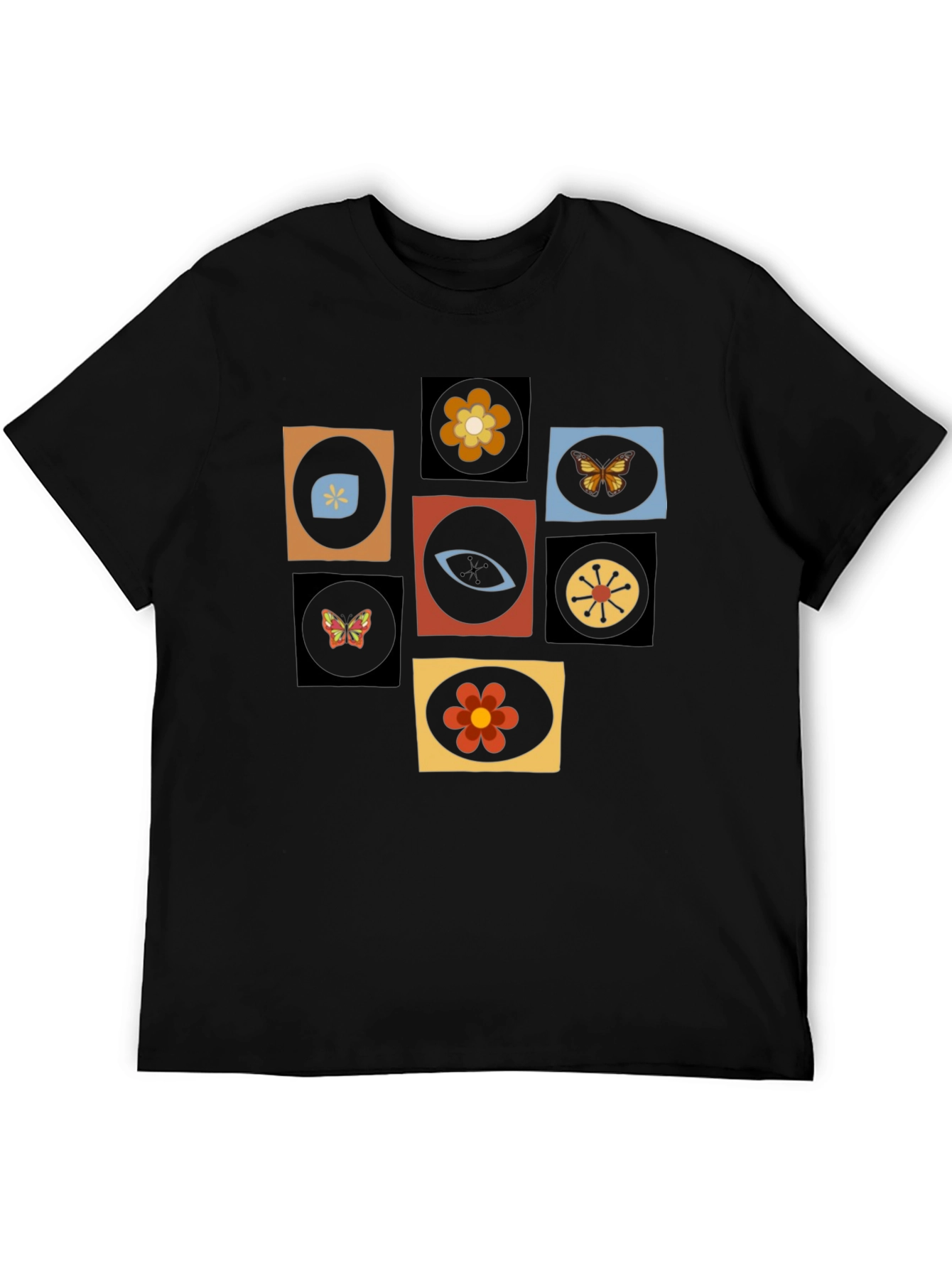 Retro Graphic Tee - Eye & Flower Pattern