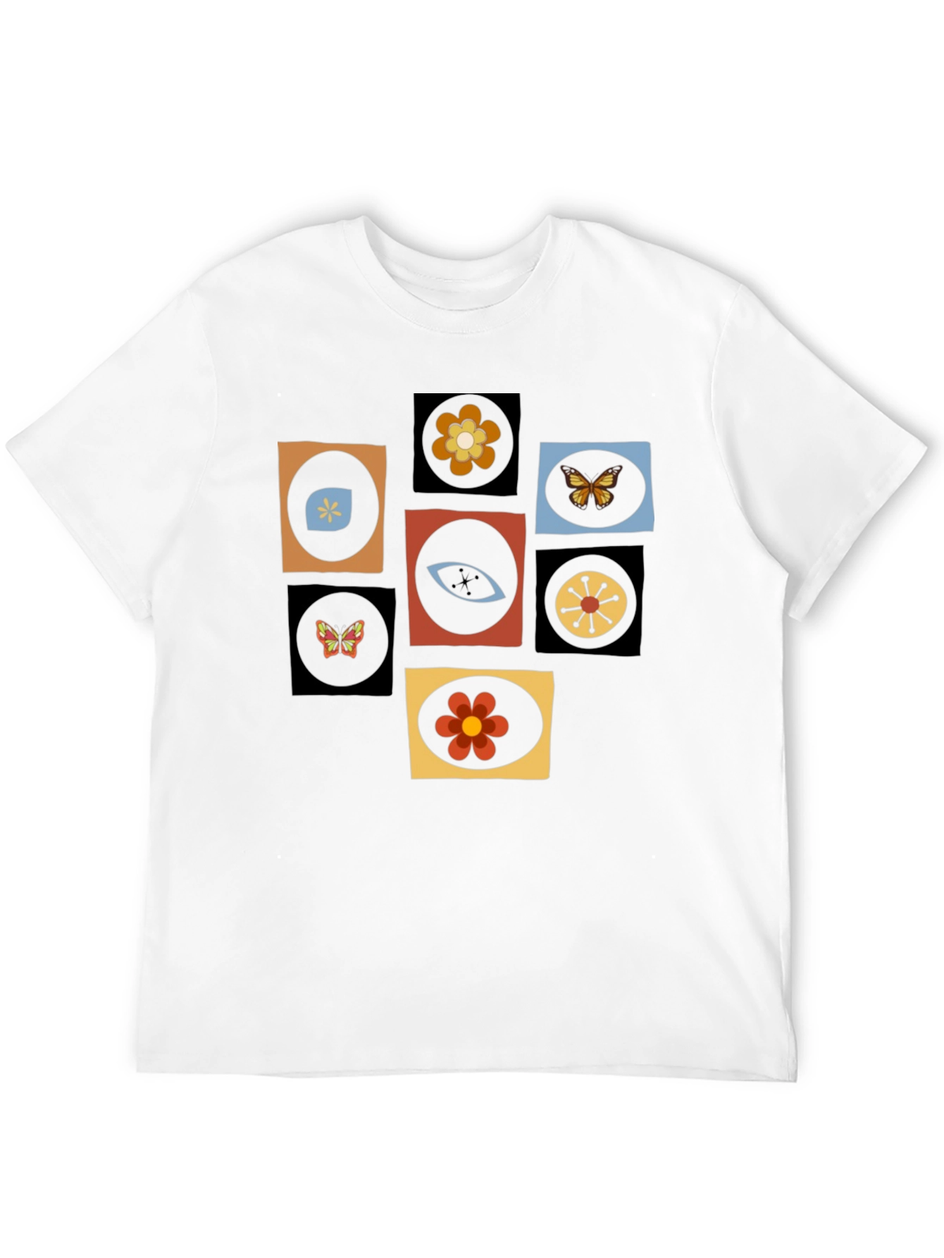 Retro Graphic Tee - Eye & Flower Pattern