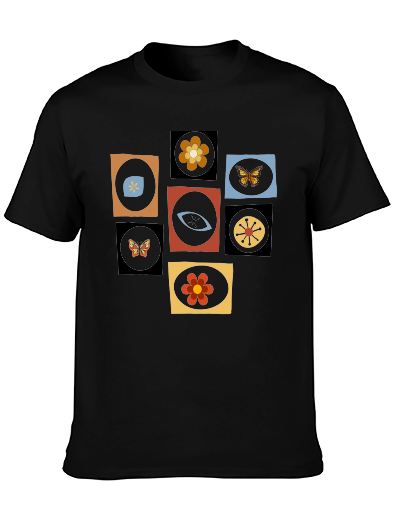 Retro Graphic Tee - Eye & Flower Pattern