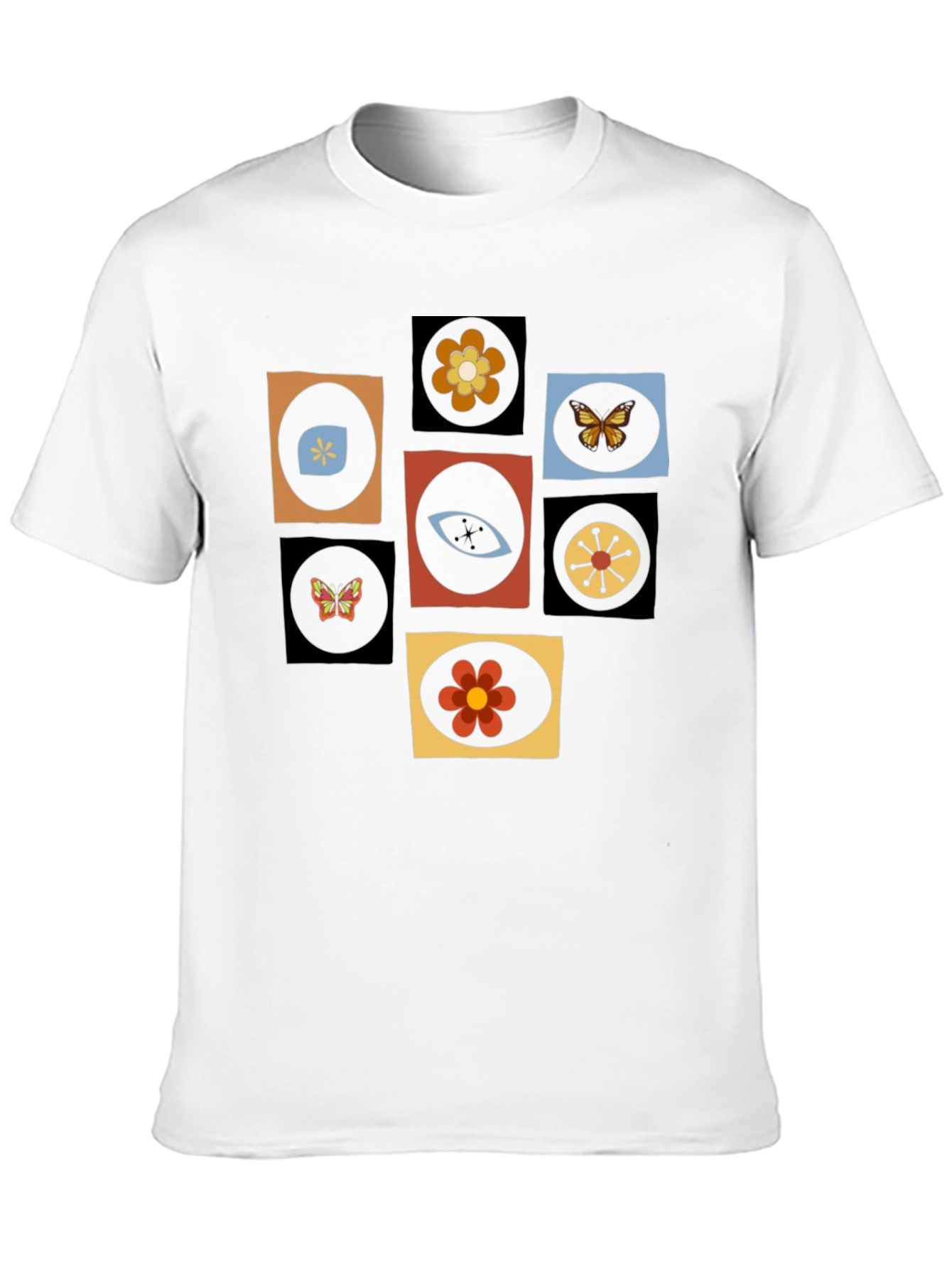 Retro Graphic Tee - Eye & Flower Pattern