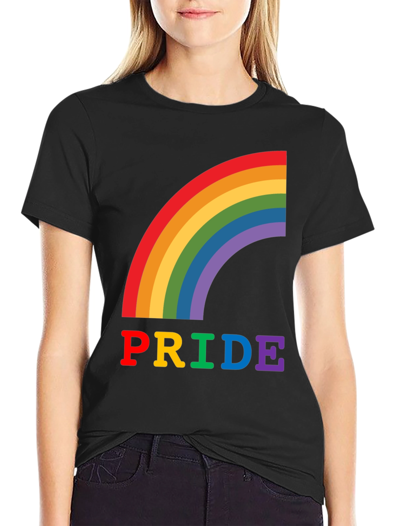 Pride Rainbow Graphic Tee - Black Cotton T-Shirt