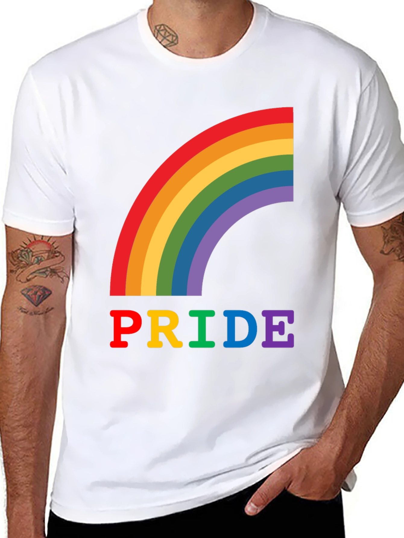 Pride Rainbow Graphic Tee - Black Cotton T-Shirt