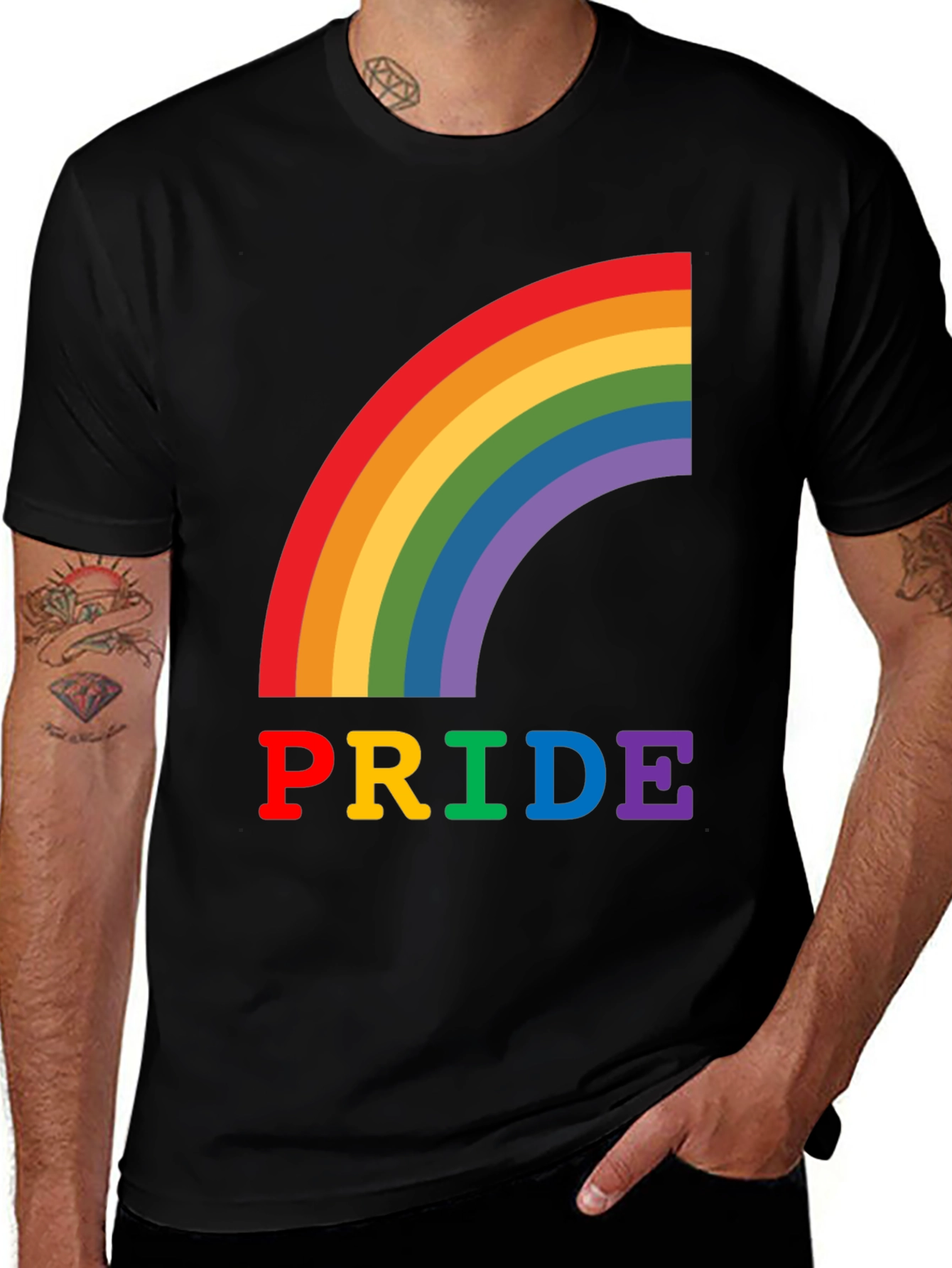Pride Rainbow Graphic Tee - Black Cotton T-Shirt