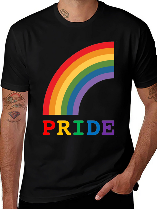 Pride Rainbow Graphic Tee - Black Cotton T-Shirt