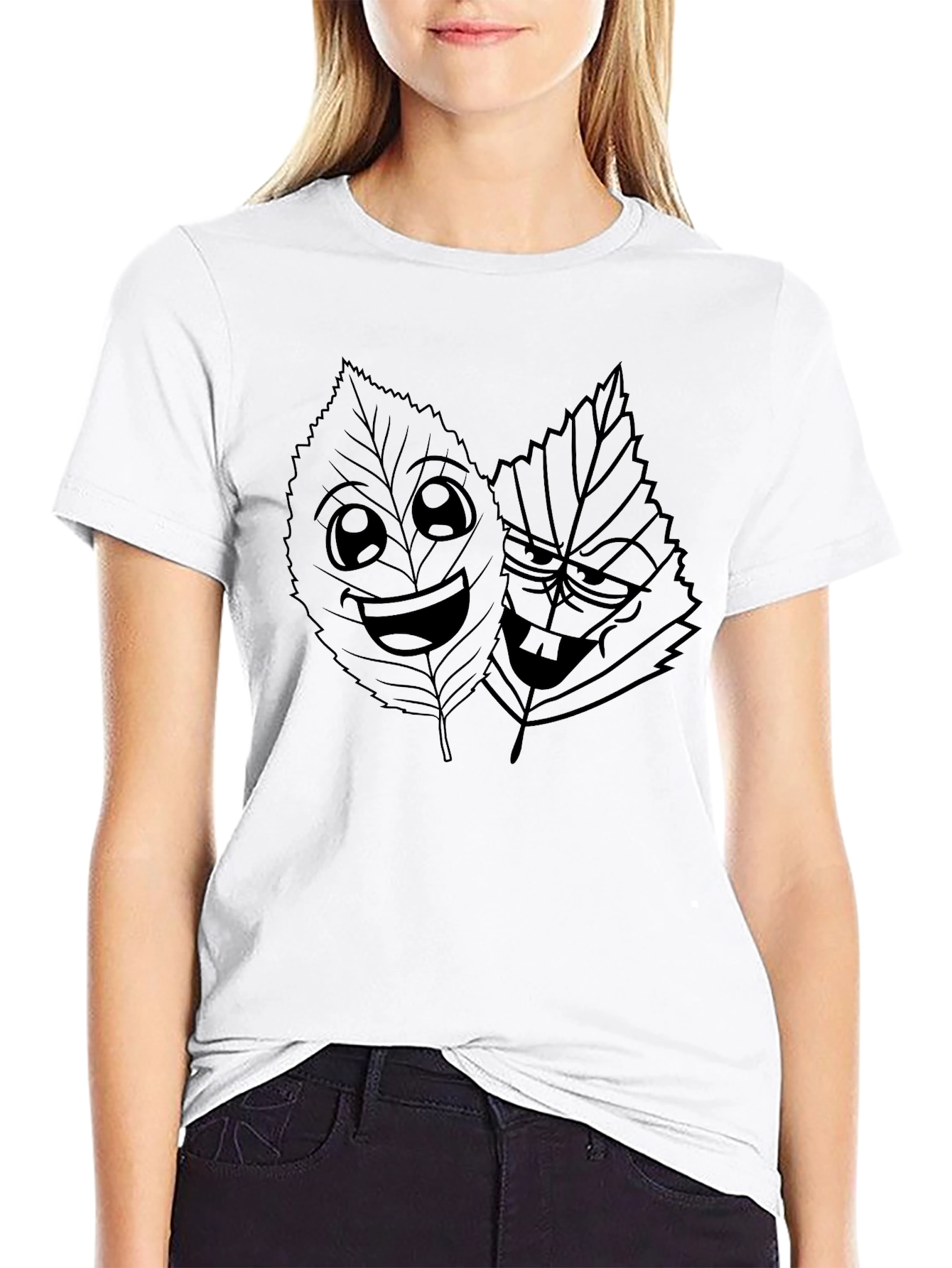 Funny Leaves Graphic Black T-Shirt