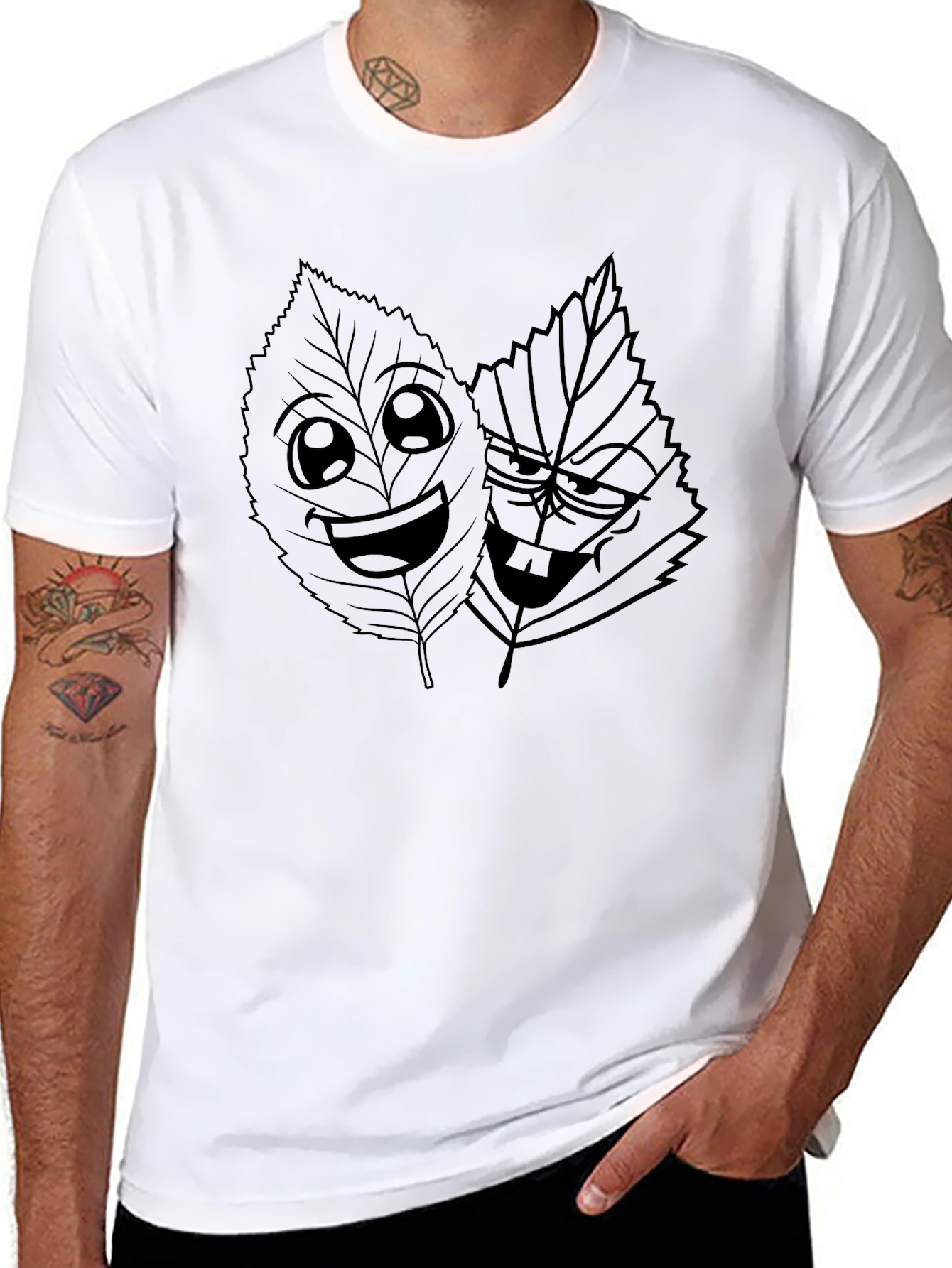 Funny Leaves Graphic Black T-Shirt