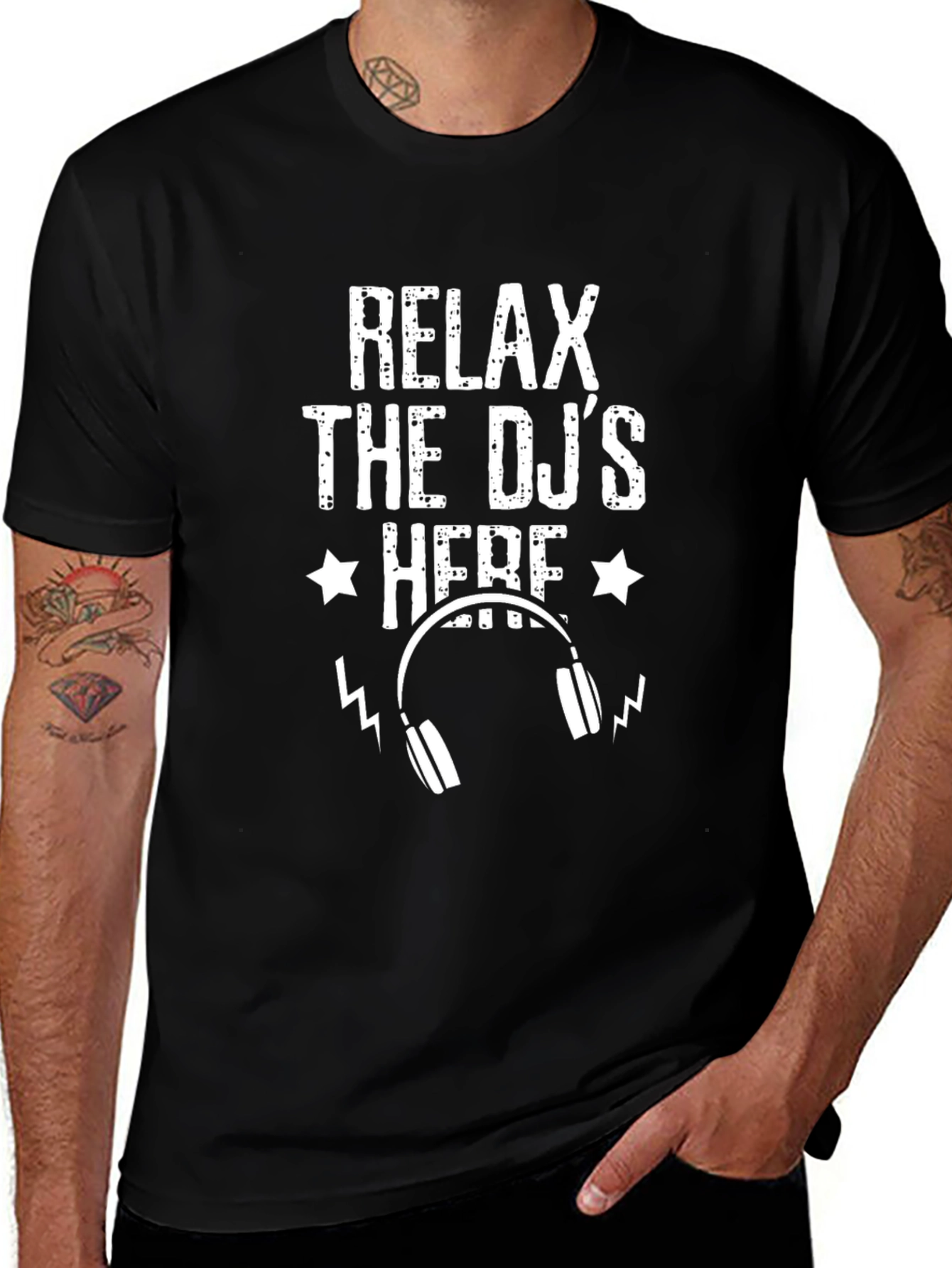 Relax The DJs Here Black Graphic Tee