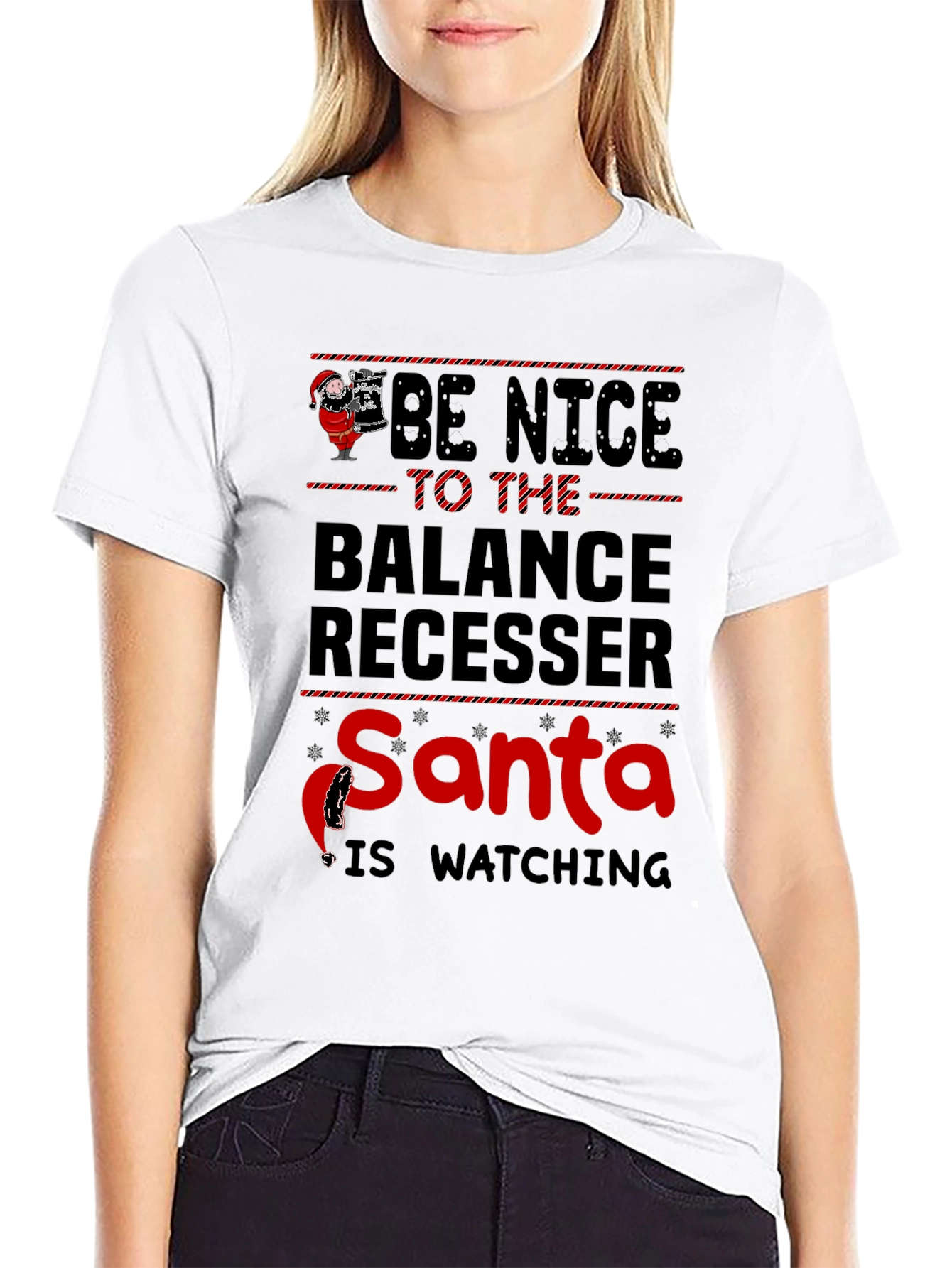 Be Nice Balance Recesser Santa Watching Christmas T-Shirt