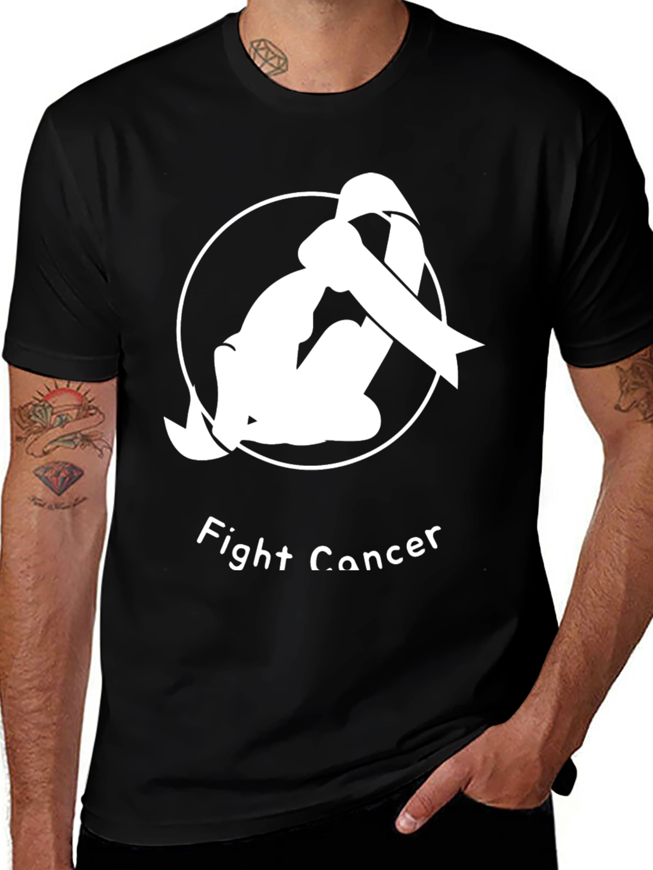 Fight Cancer Ribbon T-Shirt - Black Unisex Tee