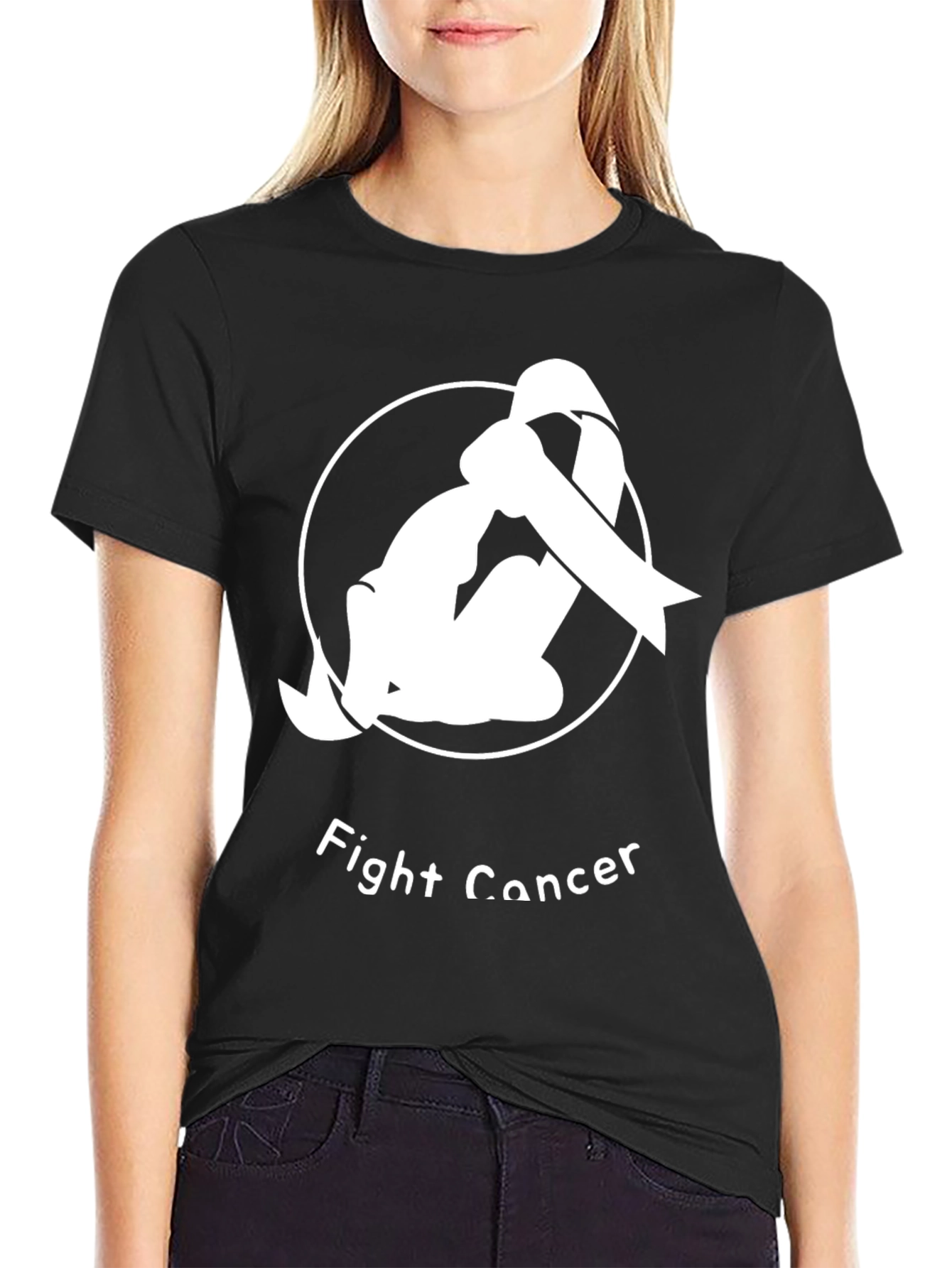 Fight Cancer Ribbon T-Shirt - Black Unisex Tee
