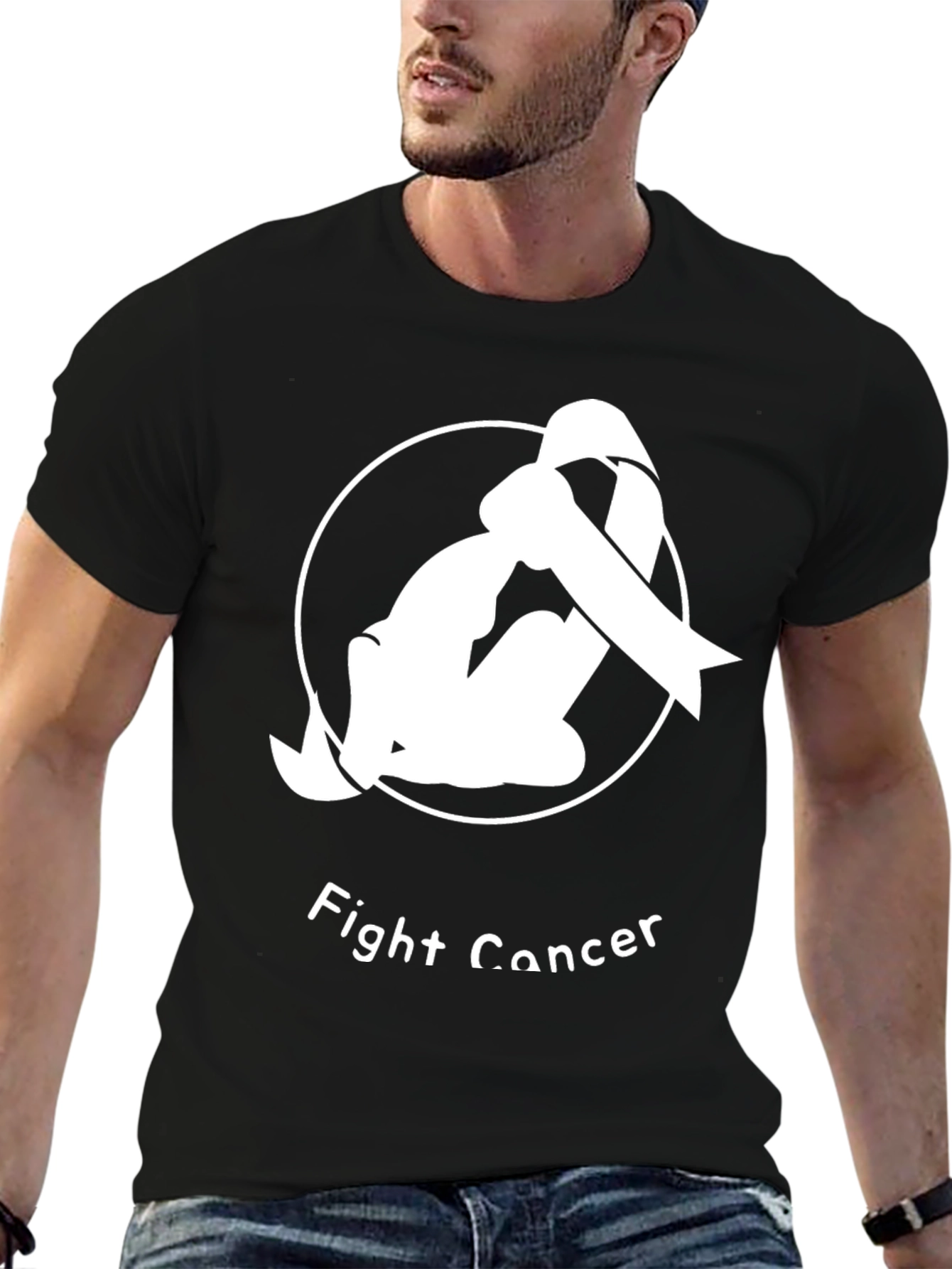 Fight Cancer Ribbon T-Shirt - Black Unisex Tee