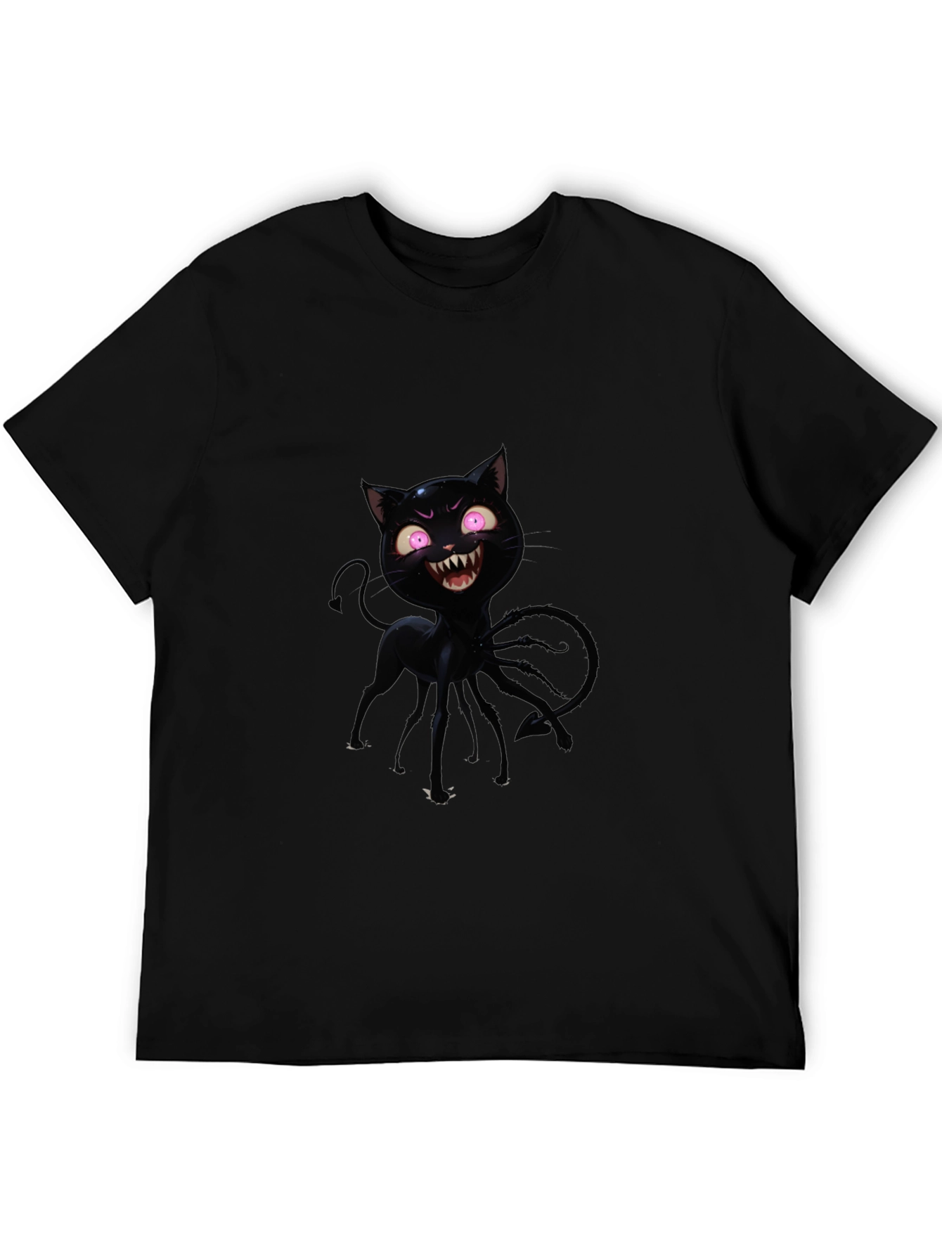 Mens Black Cartoon Cat Graphic T-Shirt