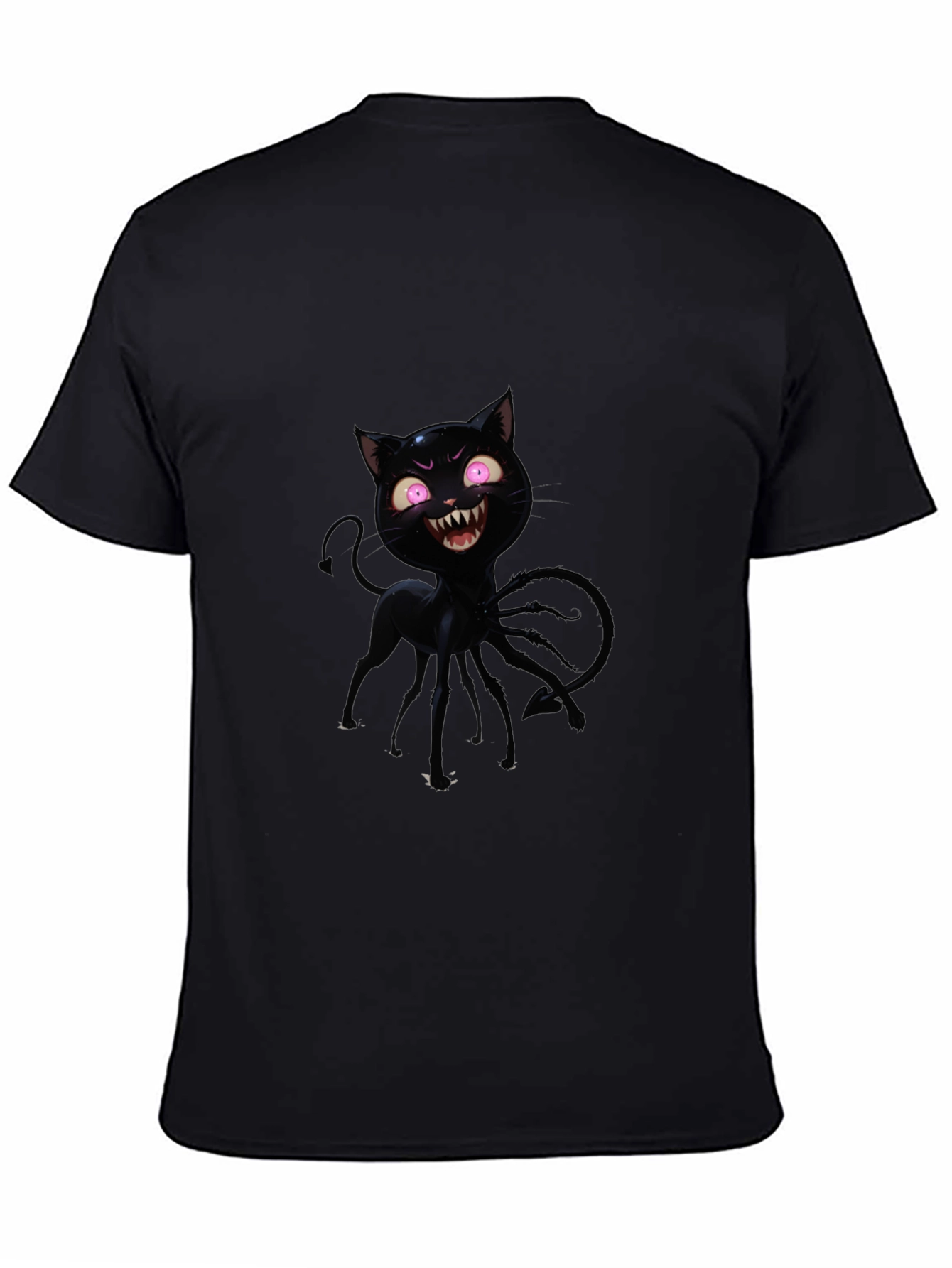 Mens Black Cartoon Cat Graphic T-Shirt