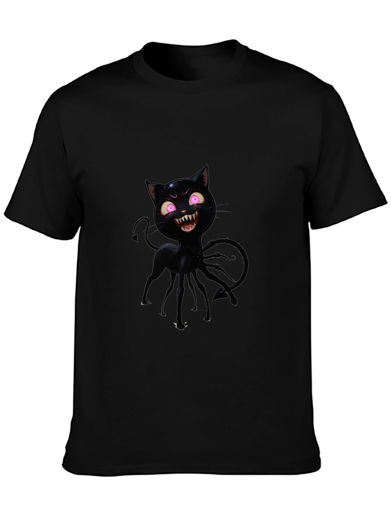 Mens Black Cartoon Cat Graphic T-Shirt