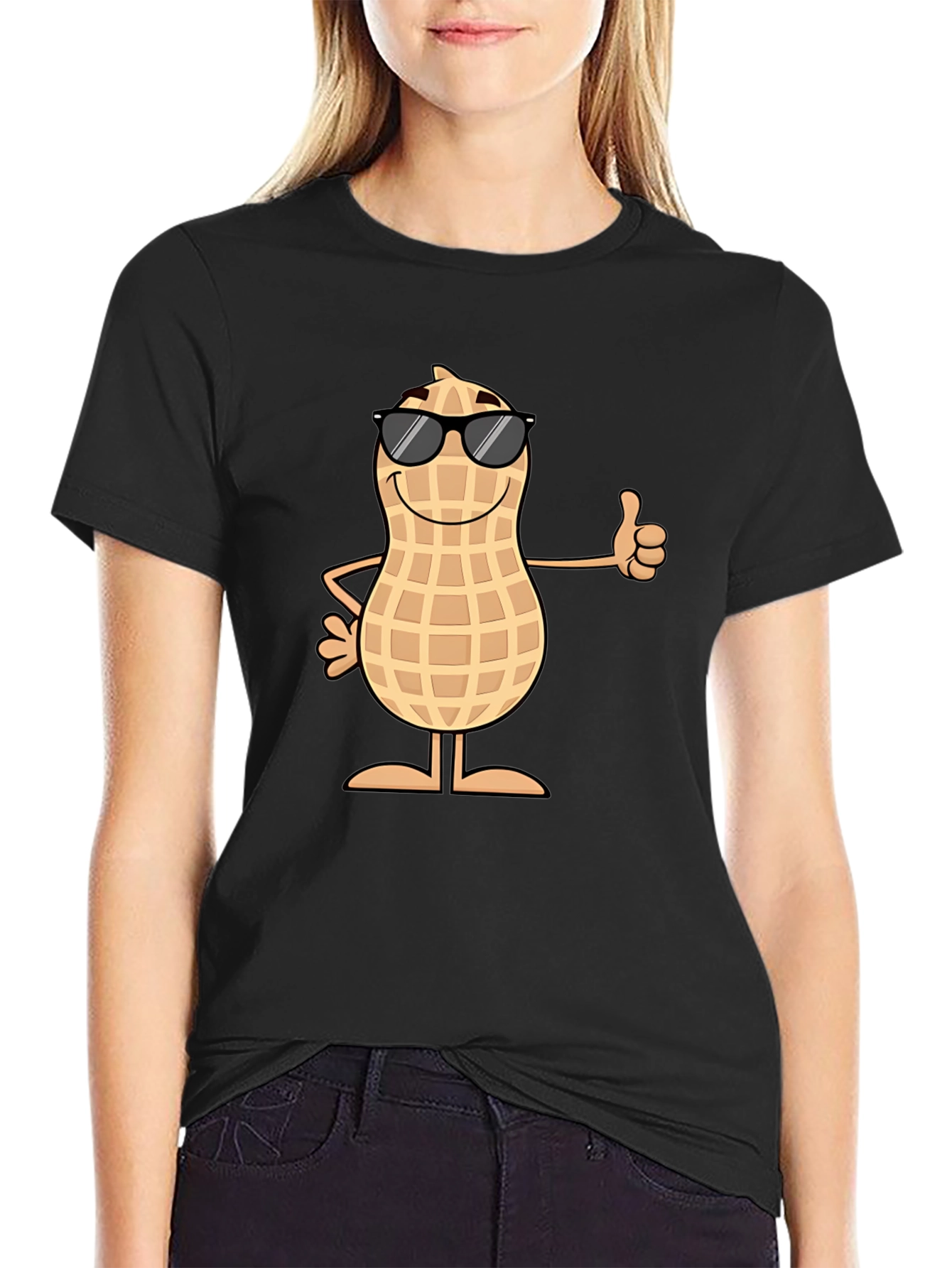 Cool Peanut Graphic Tee - Black Cotton T-Shirt