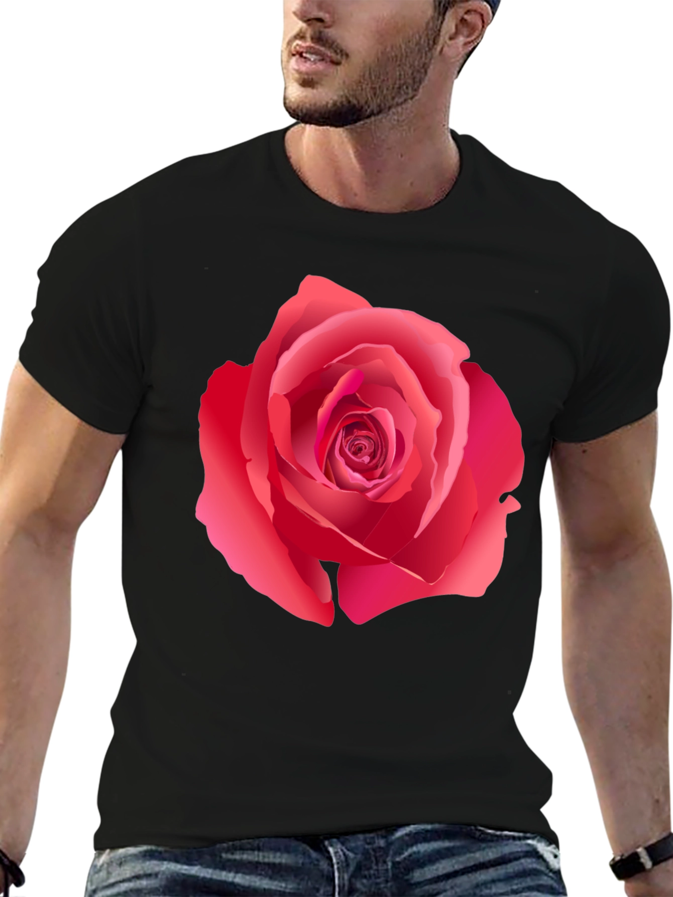 Bold Rose Graphic Print Black T-Shirt