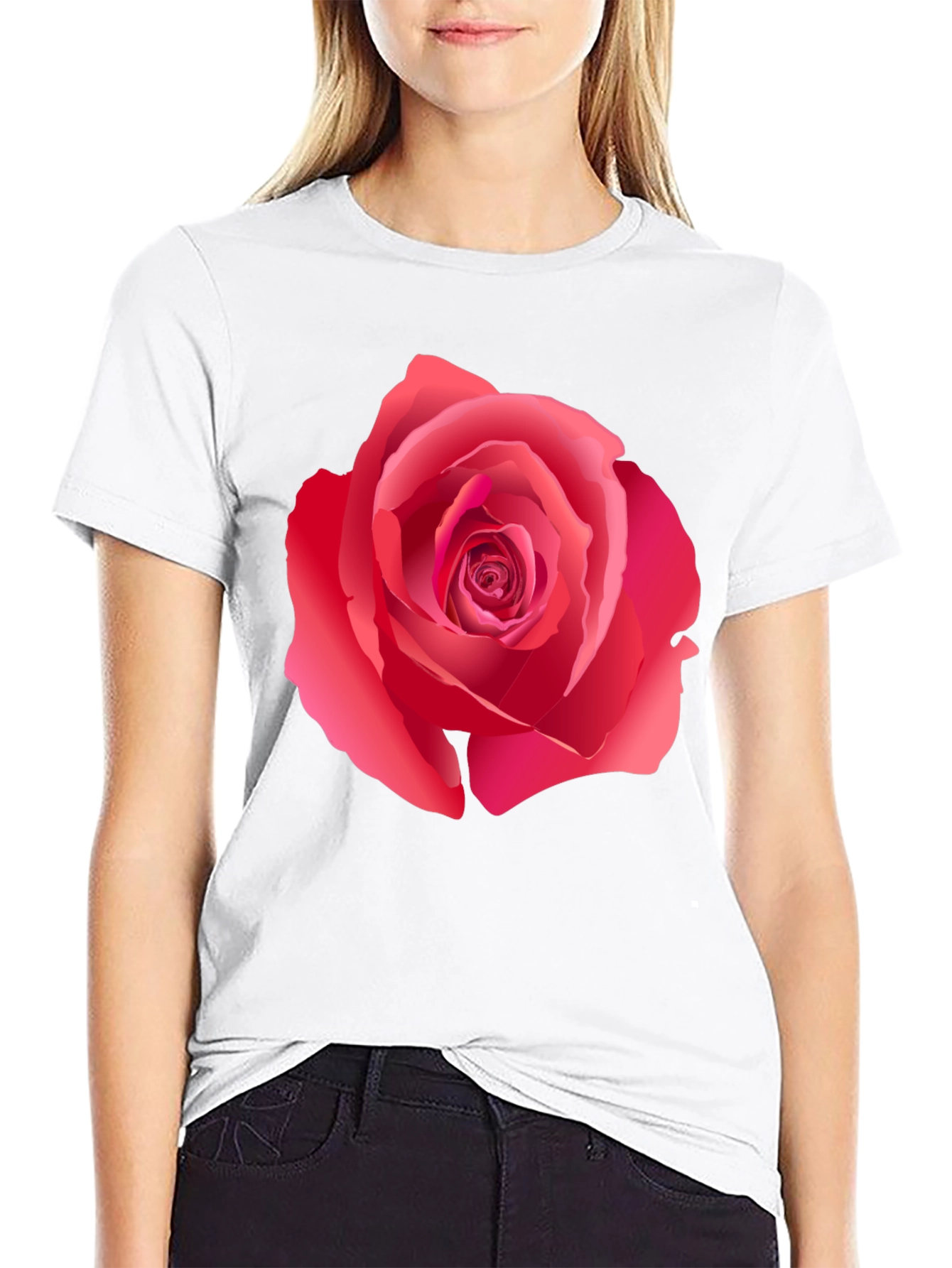 Bold Rose Graphic Print Black T-Shirt