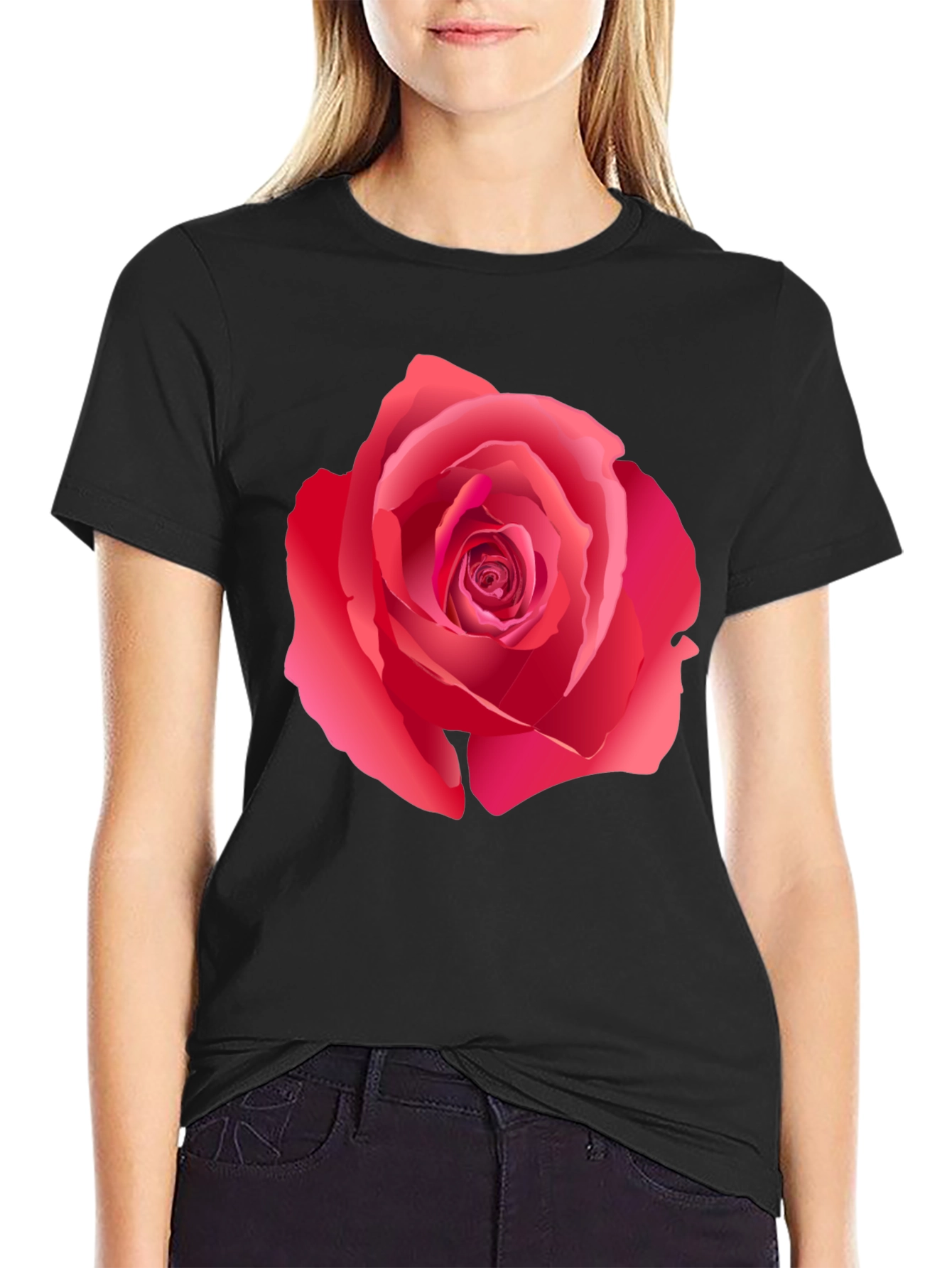 Bold Rose Graphic Print Black T-Shirt