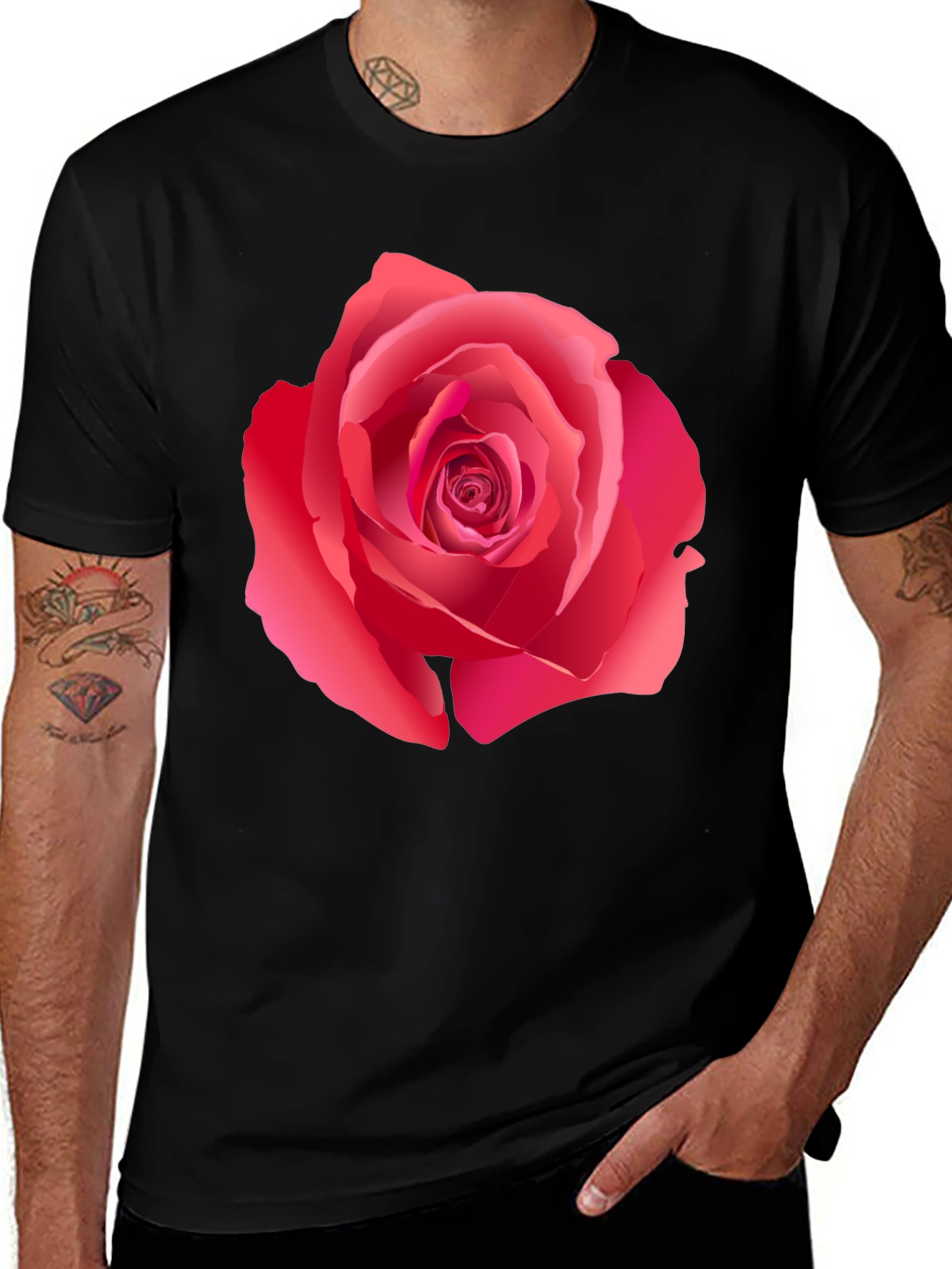 Bold Rose Graphic Print Black T-Shirt