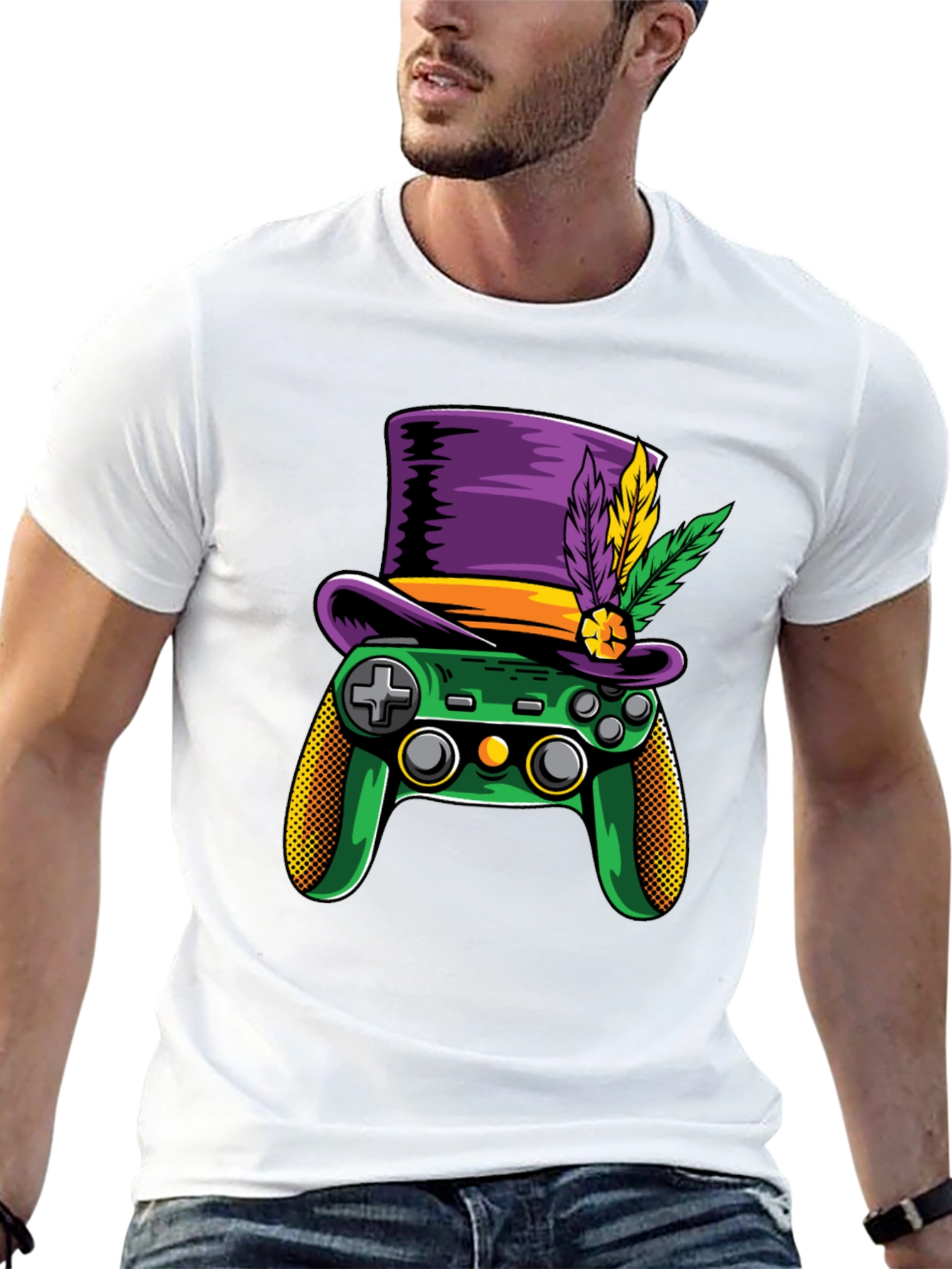 Gamer Mardi Gras T-Shirt - Controller with Hat