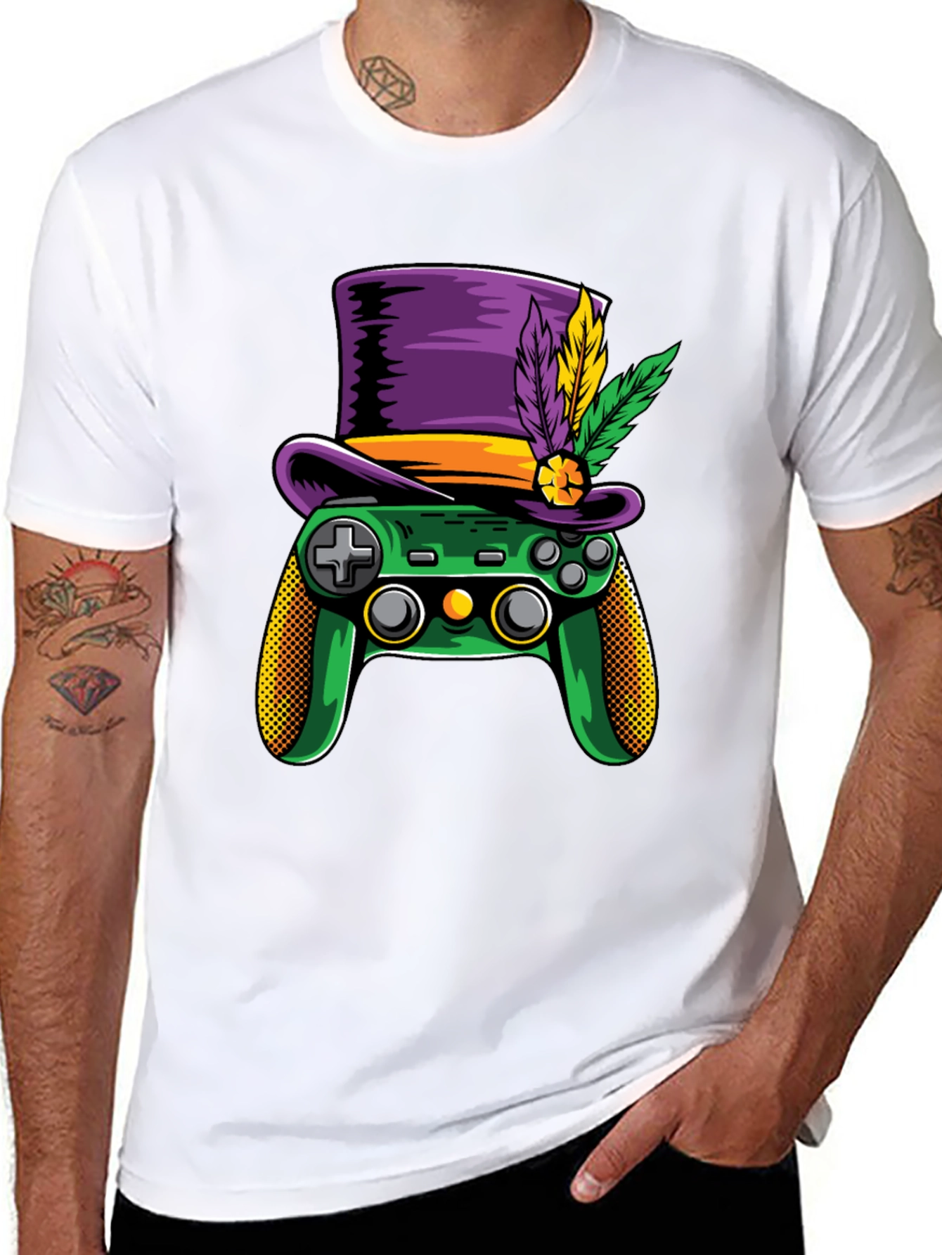 Gamer Mardi Gras T-Shirt - Controller with Hat