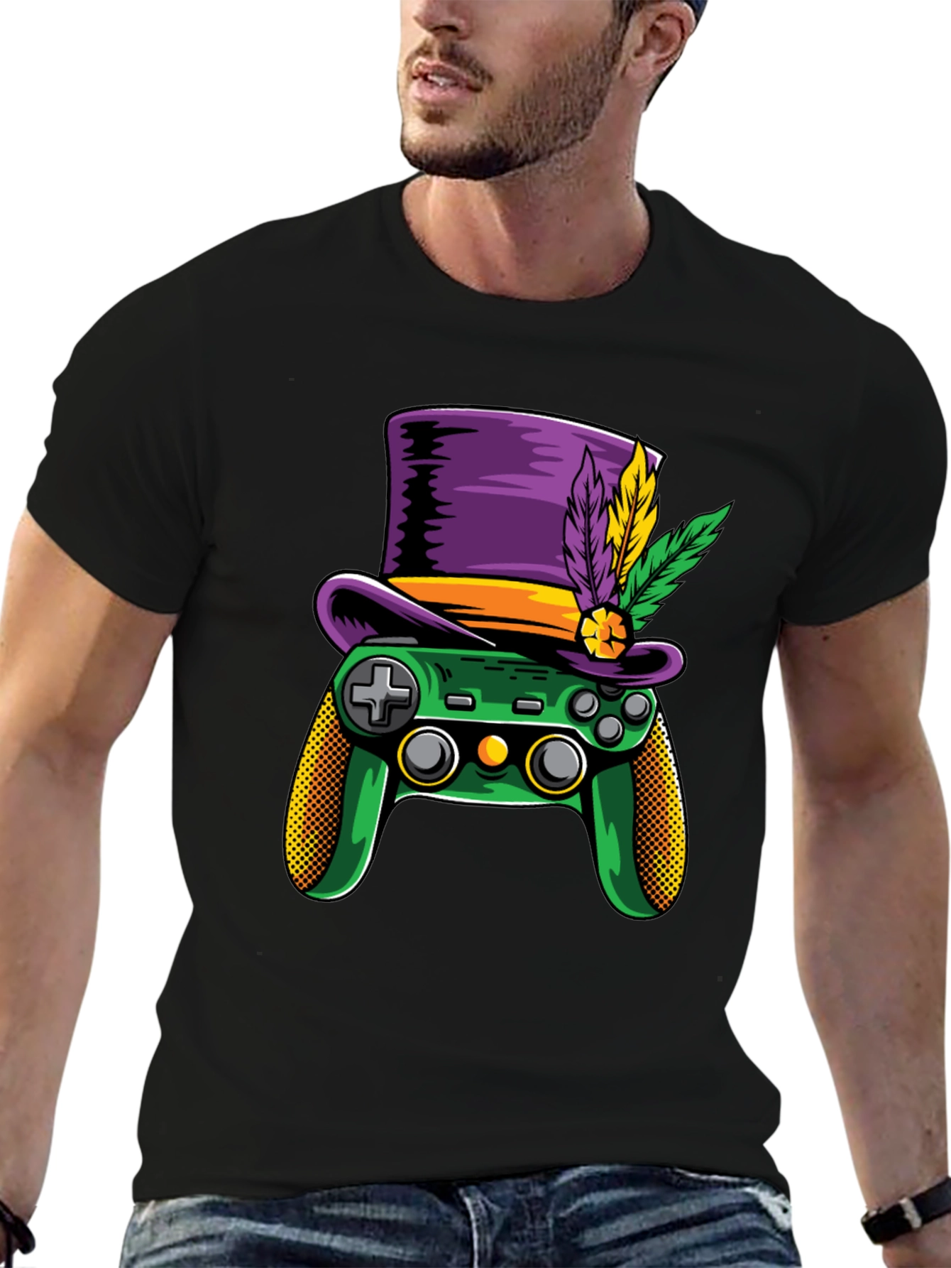 Gamer Mardi Gras T-Shirt - Controller with Hat