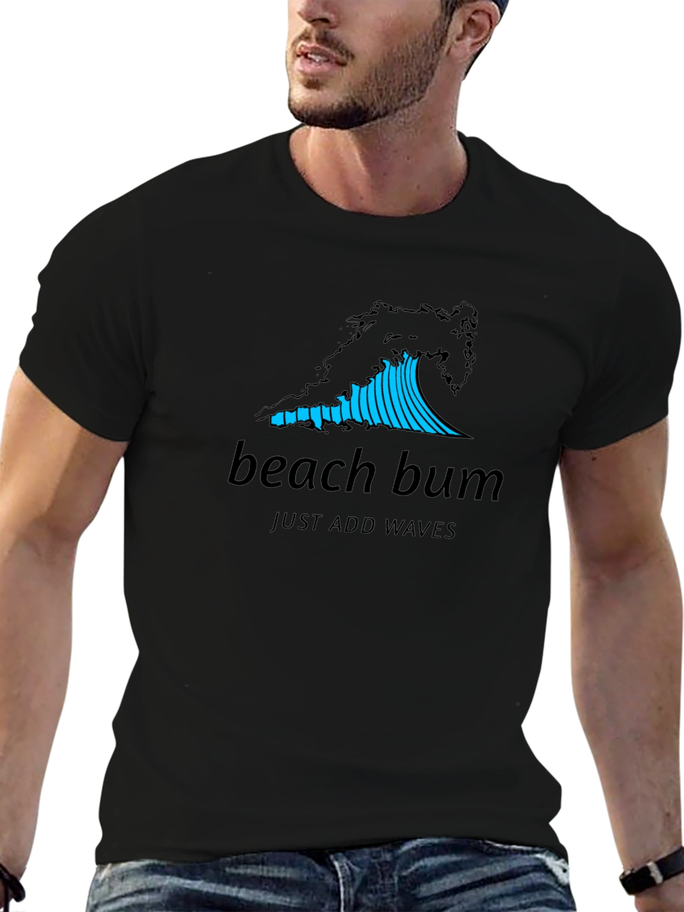 Beach Bum Wave Graphic Black T-Shirt