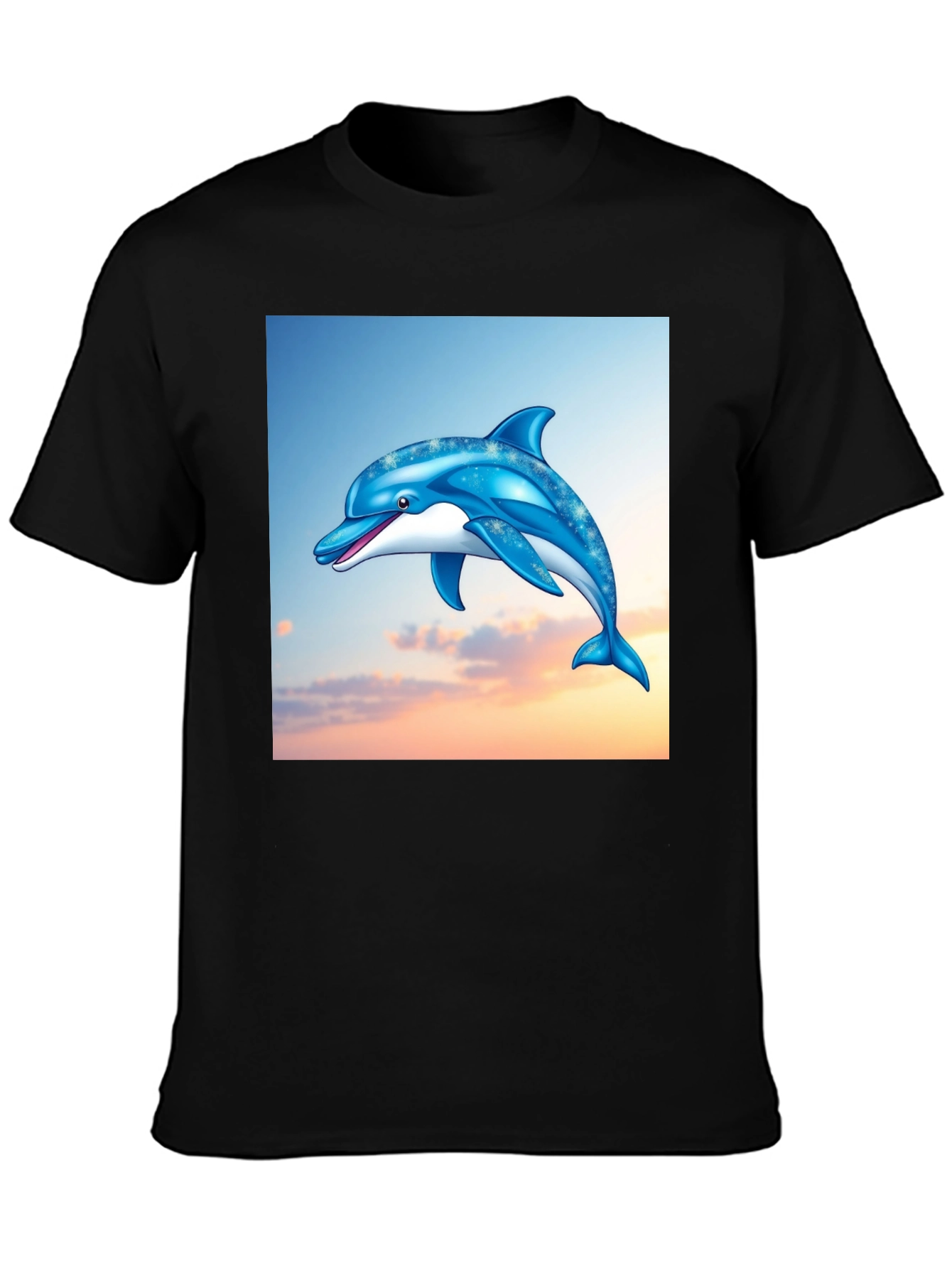 Dolphin Graphic Print Black T-Shirt